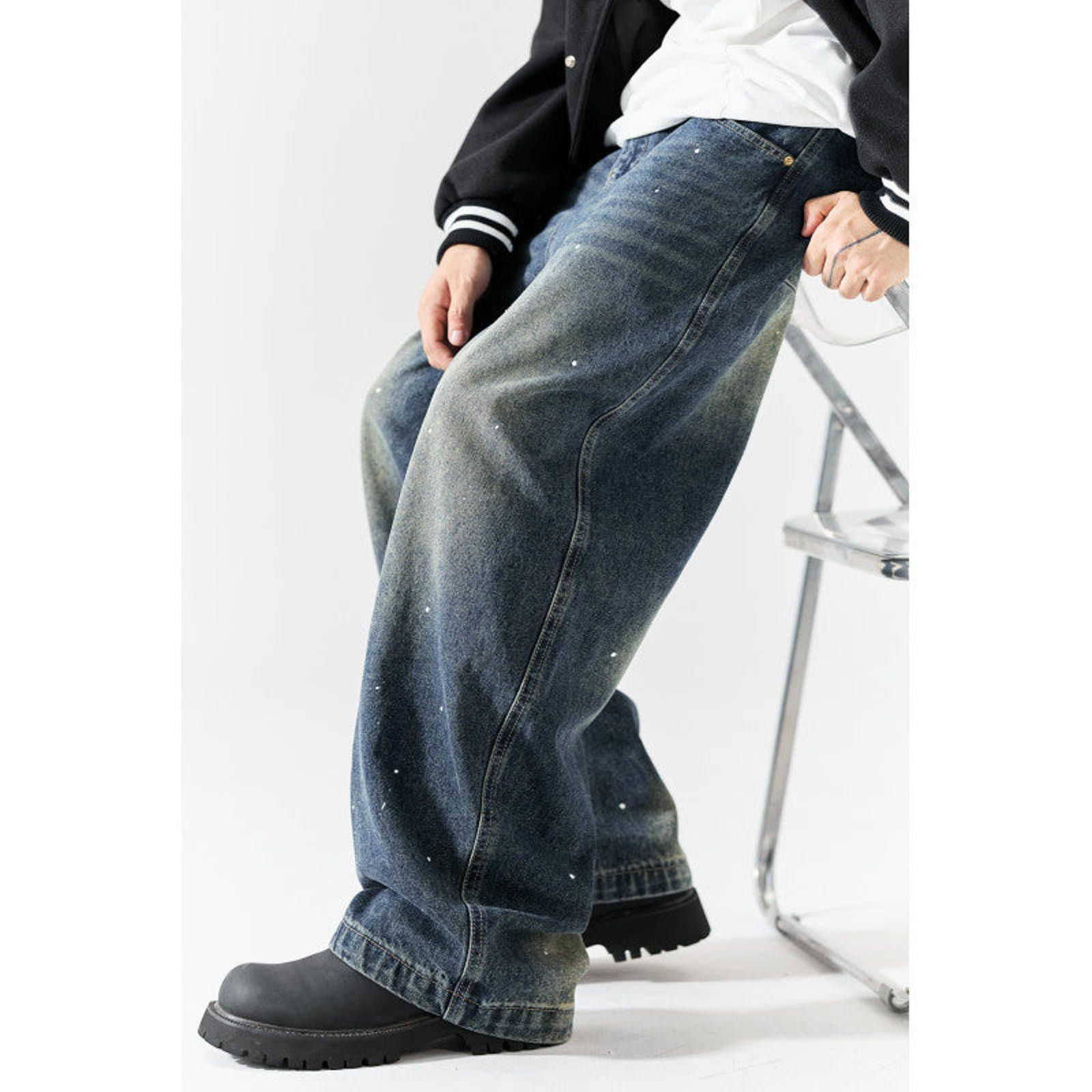 Vintage Black Distressed Wide Leg Jeans, Baggy Denim Pants Size US 30 / EU 46 - 5 Thumbnail