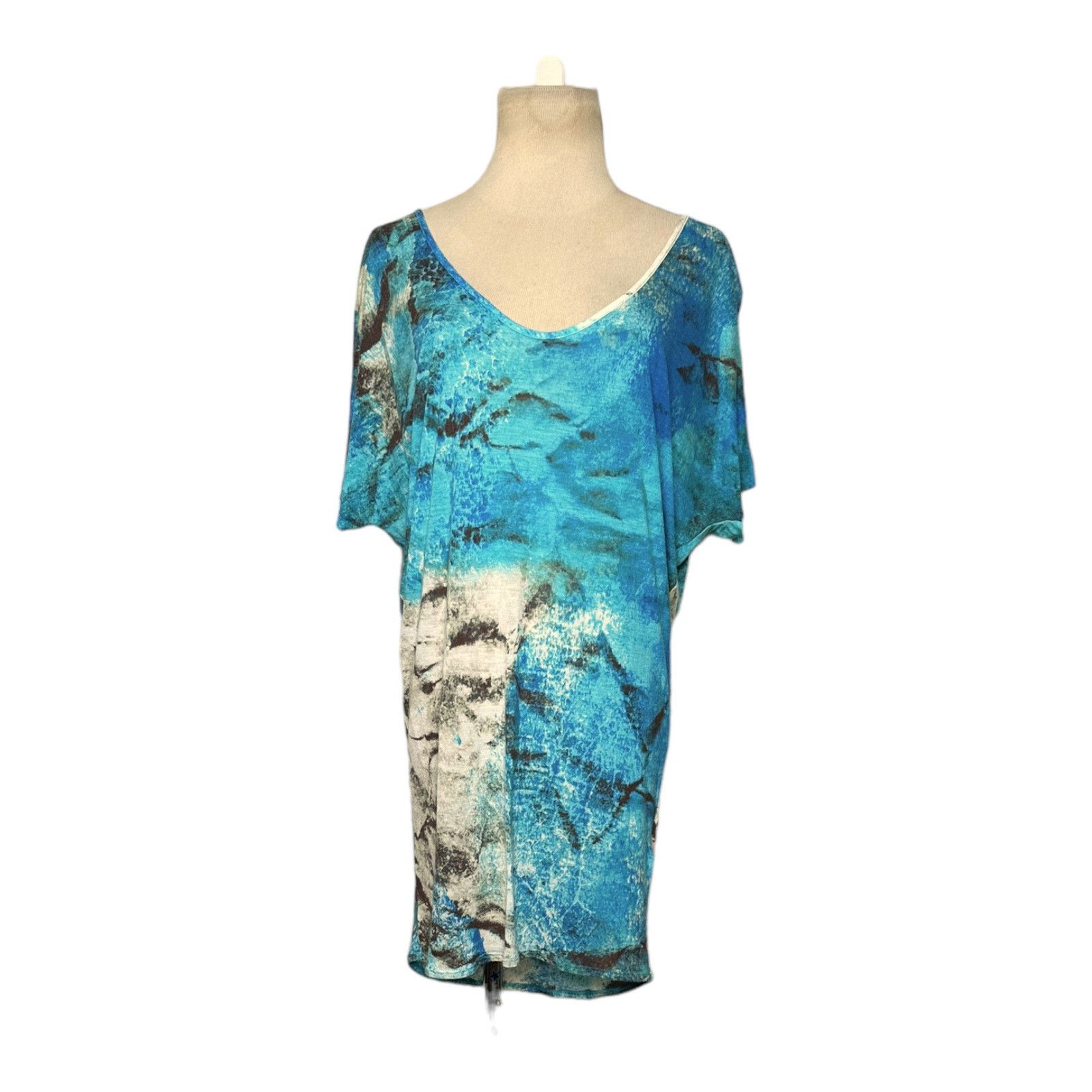 Anthropologie ETT TWA blue splatter short sleeves tunic top size XS Size XS / US 0-2 / IT 36-38 - 1 Thumbnail