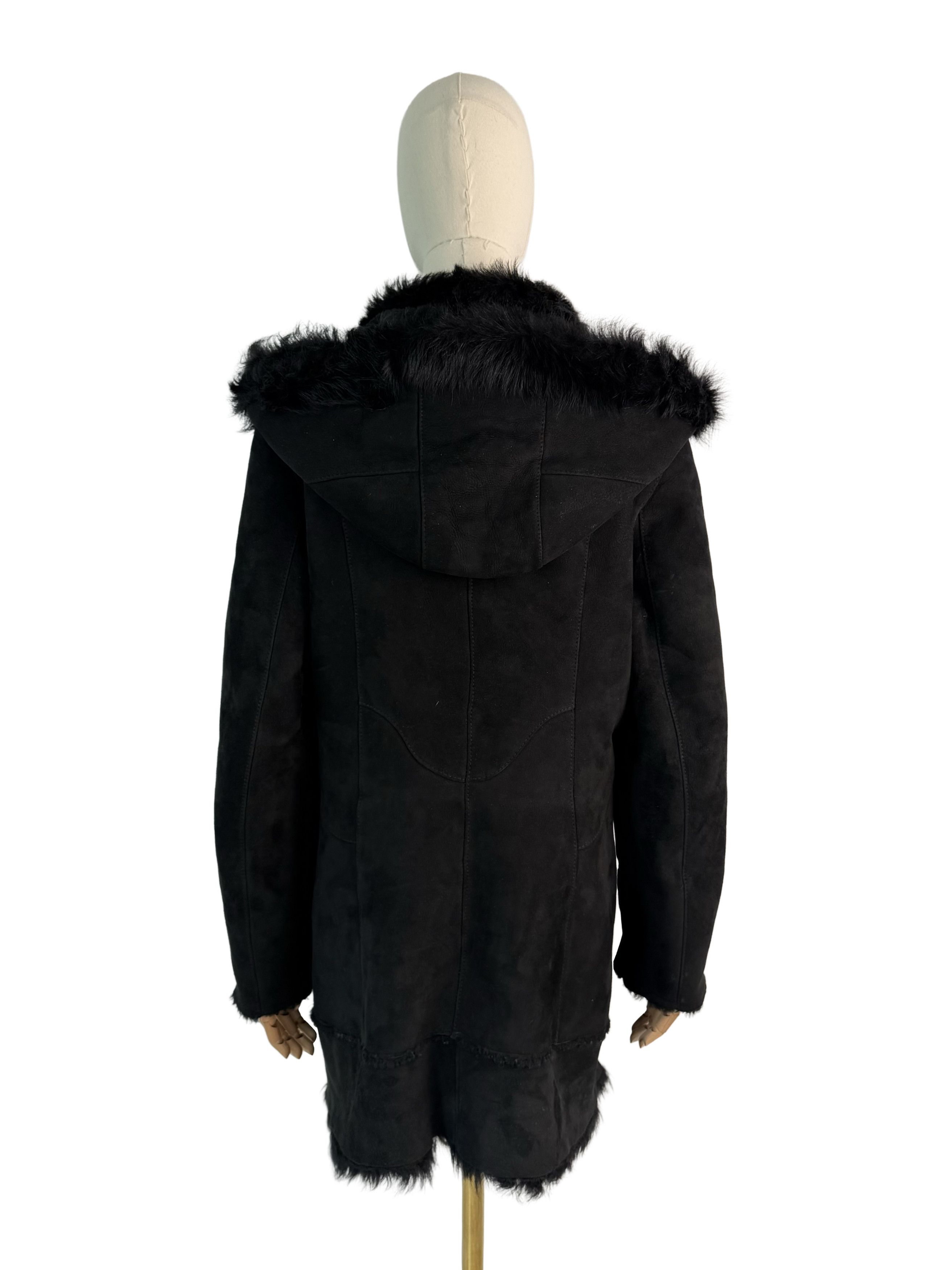 Vintage Vintage Genuine Shearling Sheepskin Coat Black Hooded Jacket Size L / US 10 / IT 46 - 5 Thumbnail