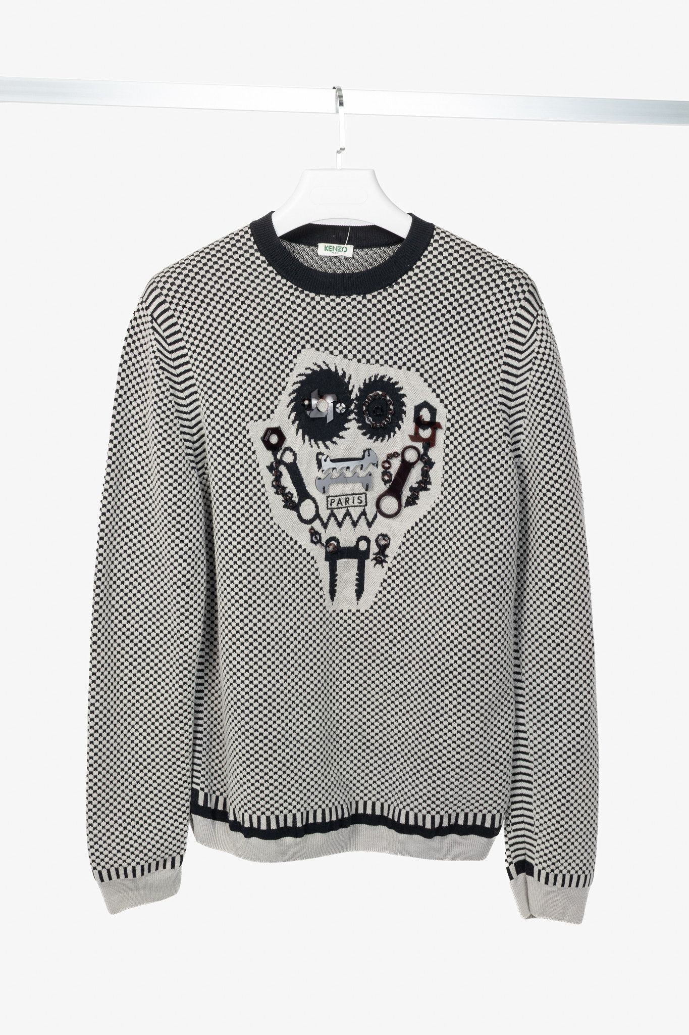 Kenzo Kenzo Grey Wool-Blend Gear Jacquard Sweater Size US L / EU 52-54 / 3 - 1 Thumbnail