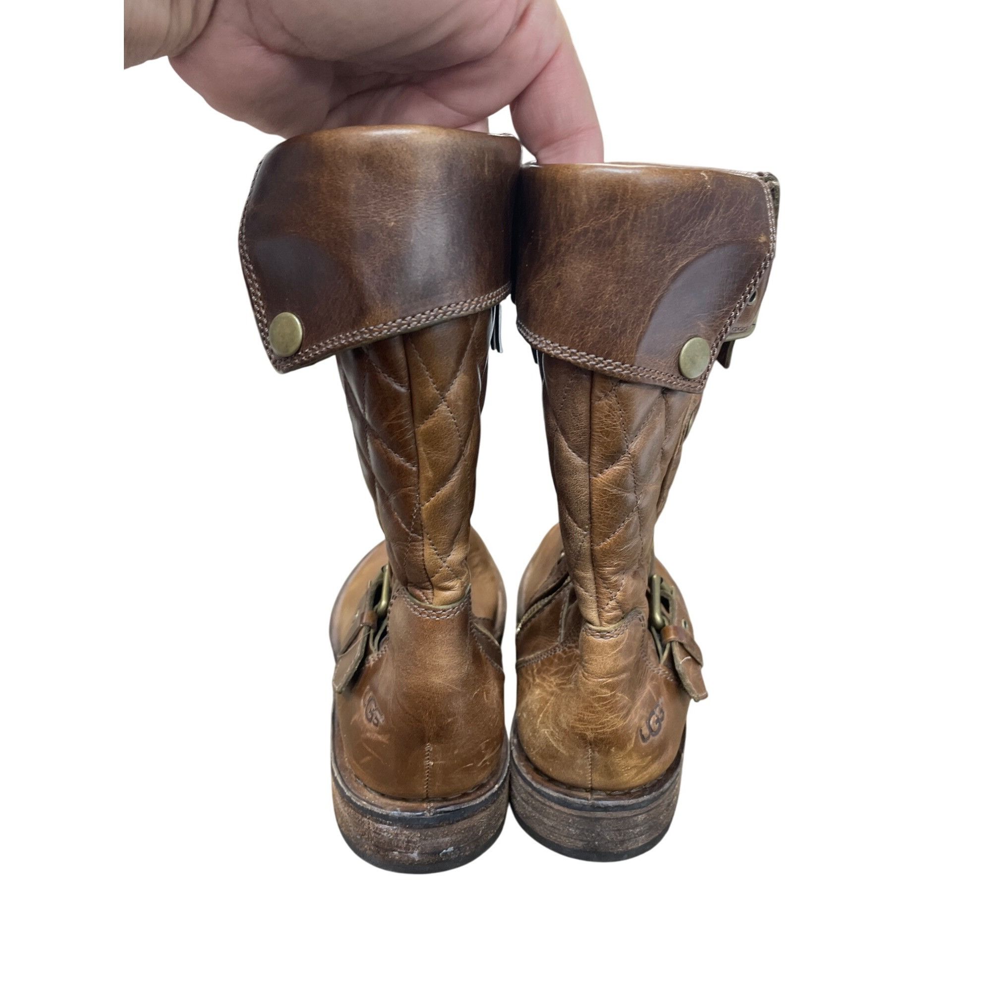 Ugg UGG Womans Brown Leather Moto Quilted Mid Calf Boots Sz 7.5 Size US 7.5 / IT 37.5 - 21 Thumbnail