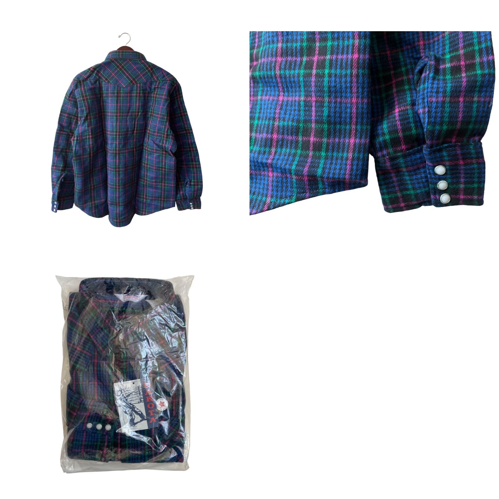 Vintage VINTAGE Five Brother Dakota heavyweight flannel shirt Mens 2XL Blue Plaid Heavyweight Cotton Pearlized snaps 80s NOS NWT Size US XXL / EU 58 / 5 - 8 Thumbnail