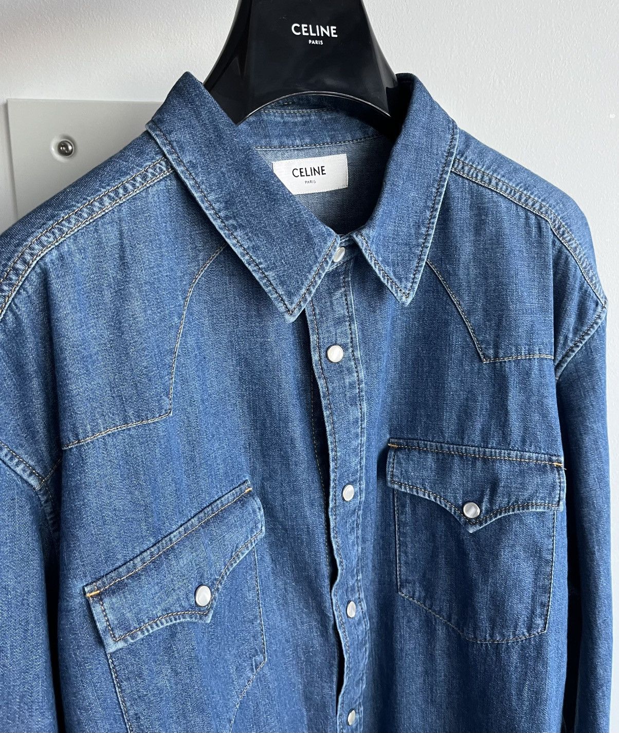 Celine × Hedi Slimane Brand New Rare Classic Hedi Slimane Celine Denim Shirt Size US XL / EU 56 / 4 - 23 Thumbnail