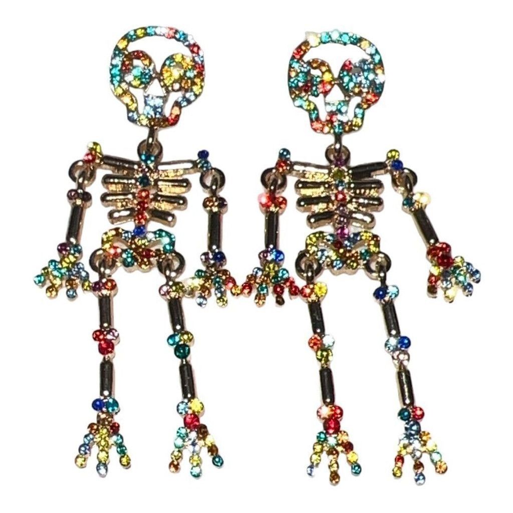 Betsey Johnson Crystal Rhinestone Halloween Skull Skeleton Drop Earrings Size ONE SIZE - 4 Thumbnail
