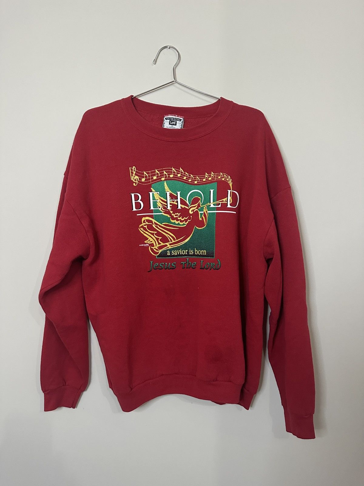 Lee × Vintage Vintage 1996 Jesus Red Sweatshirt Size US XL / EU 56 / 4 - 1 Thumbnail