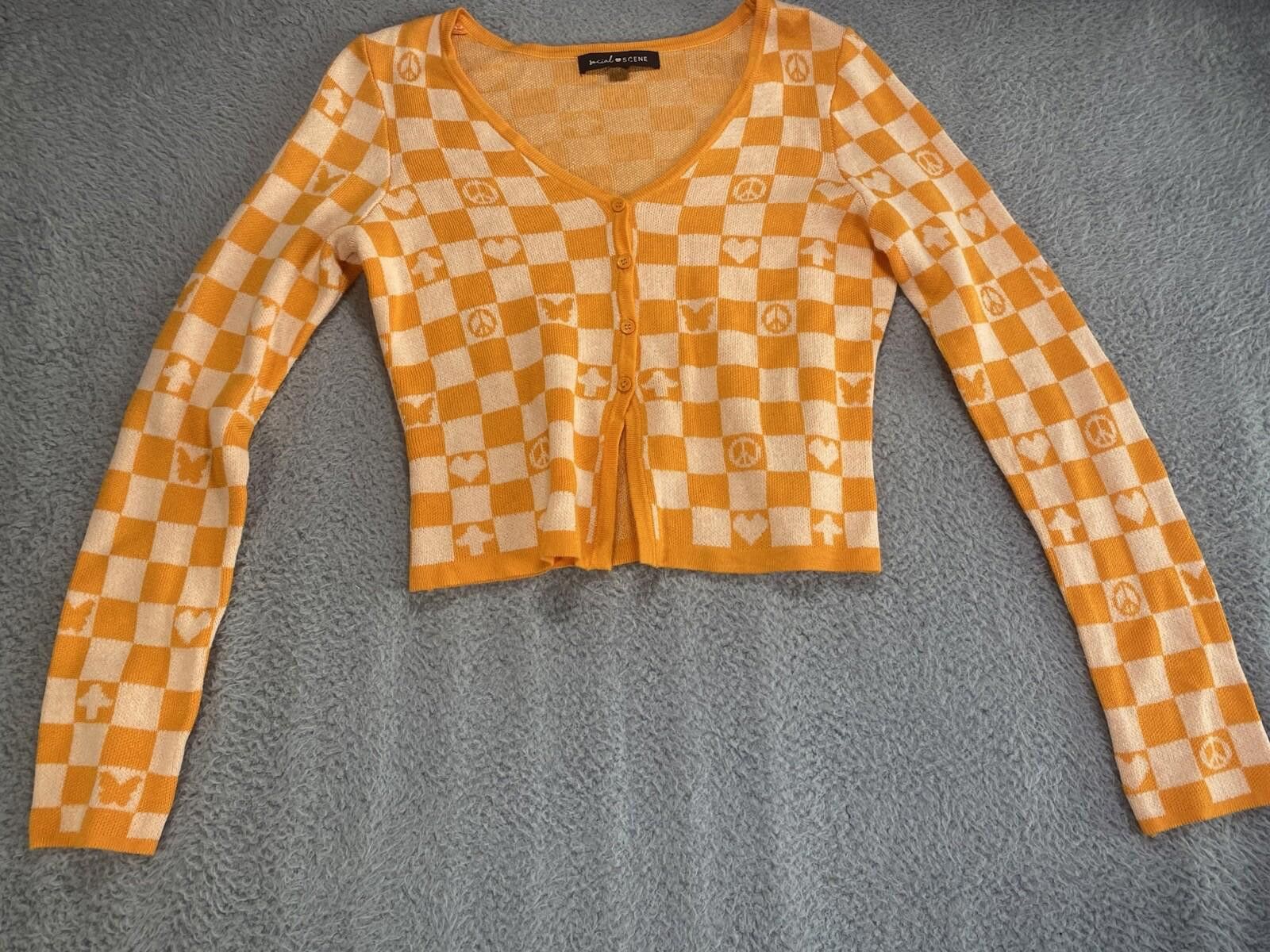 Designer Social Scene Cardigan Medium Orange Checkerboard Pattern Size M / US 6-8 / IT 42-44 - 1 Thumbnail