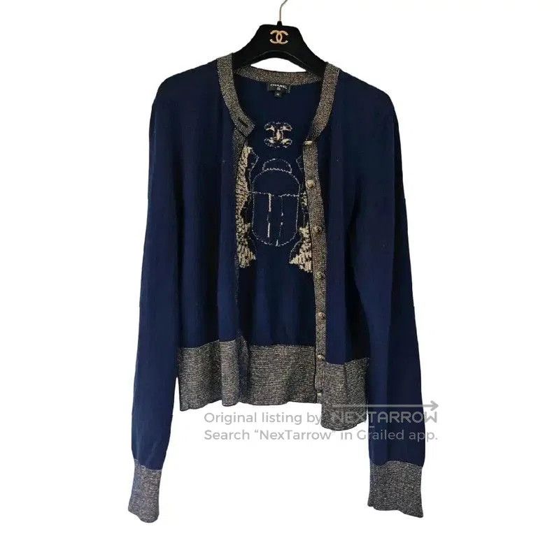 Chanel Chanel Navy Blue Cashmere Cardigan with Logo . Size M / US 6-8 / IT 42-44 - 2 Thumbnail