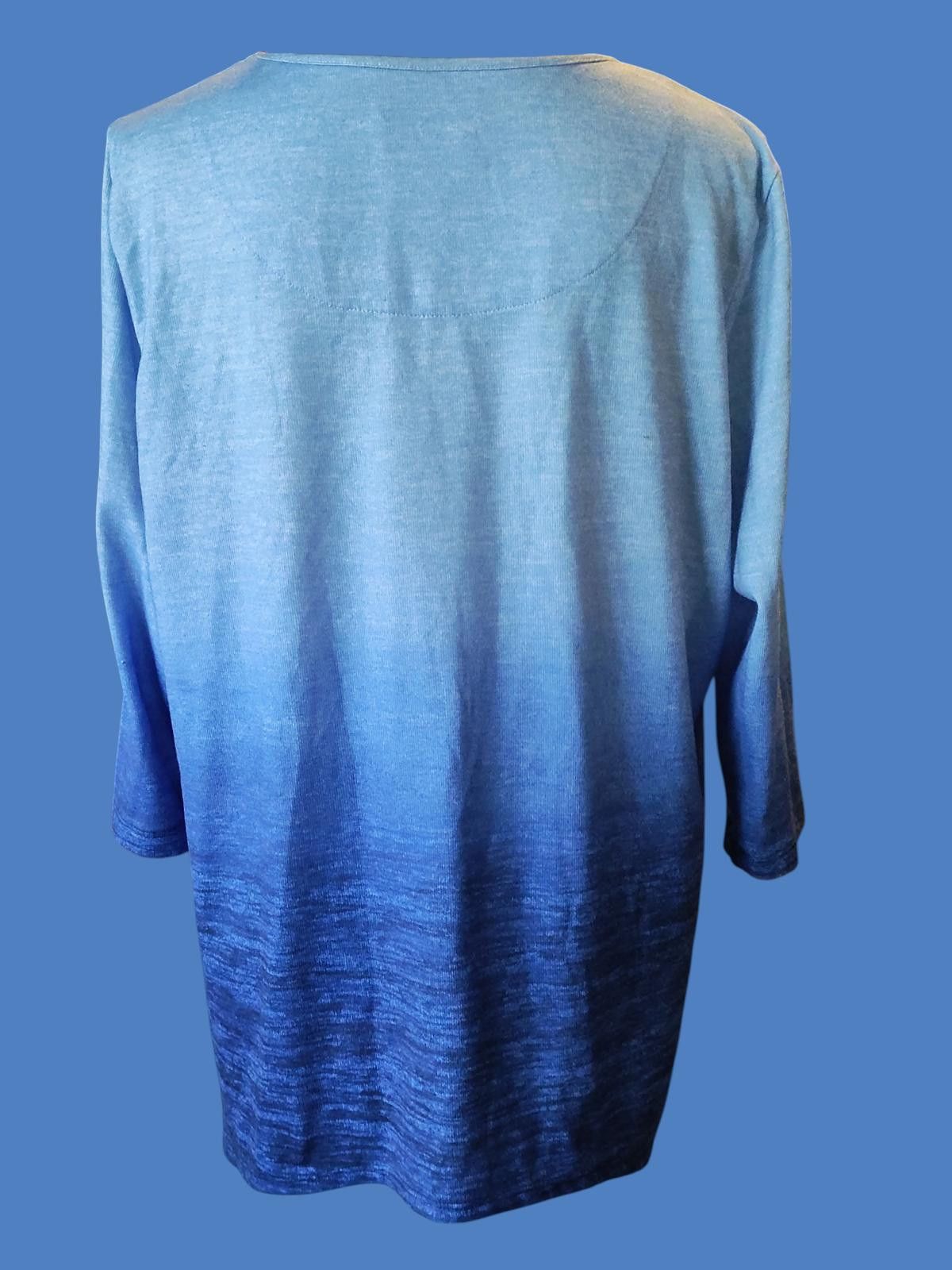 Designer Women's Ombre Blue Long Sleeve Tunic Dress with Embroidered/ Size M / US 6-8 / IT 42-44 - 4 Thumbnail