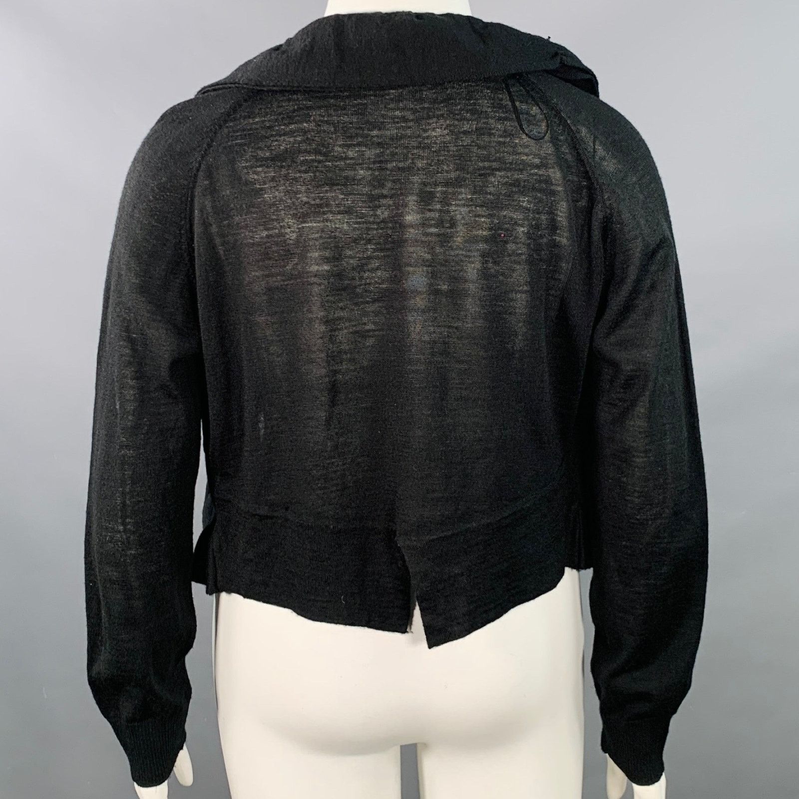 Neiman Marcus Size XL Black Acrylic Wool Ruffled Open Front Cardigan Size XL / US 12-14 / IT 48-50 - 3 Thumbnail