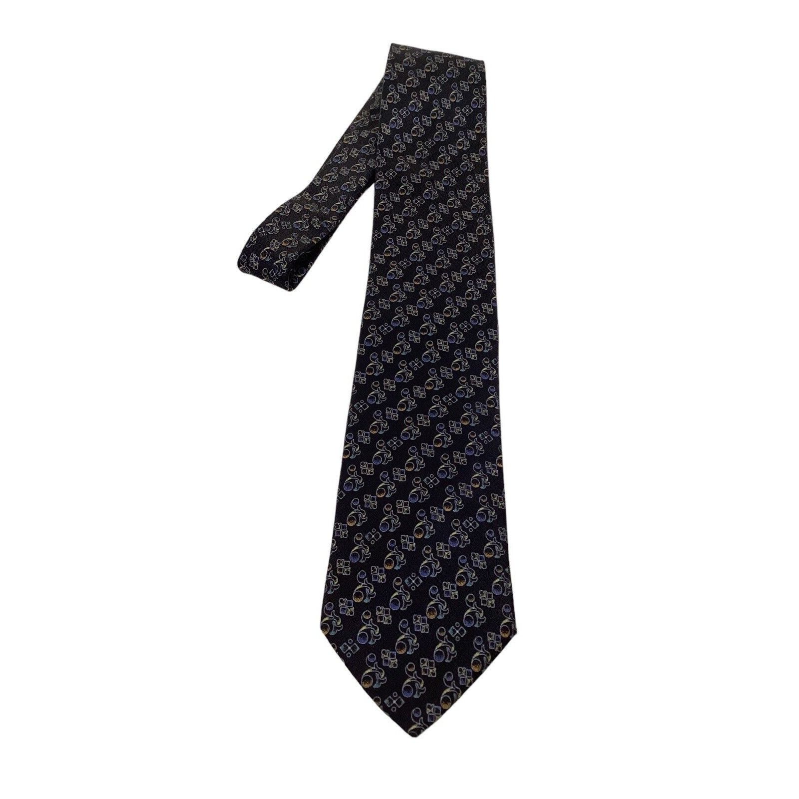 Santostefano SANTOSTEFANO Black Geometric Luxury Designer Silk Tie Italy Size ONE SIZE - 6 Thumbnail