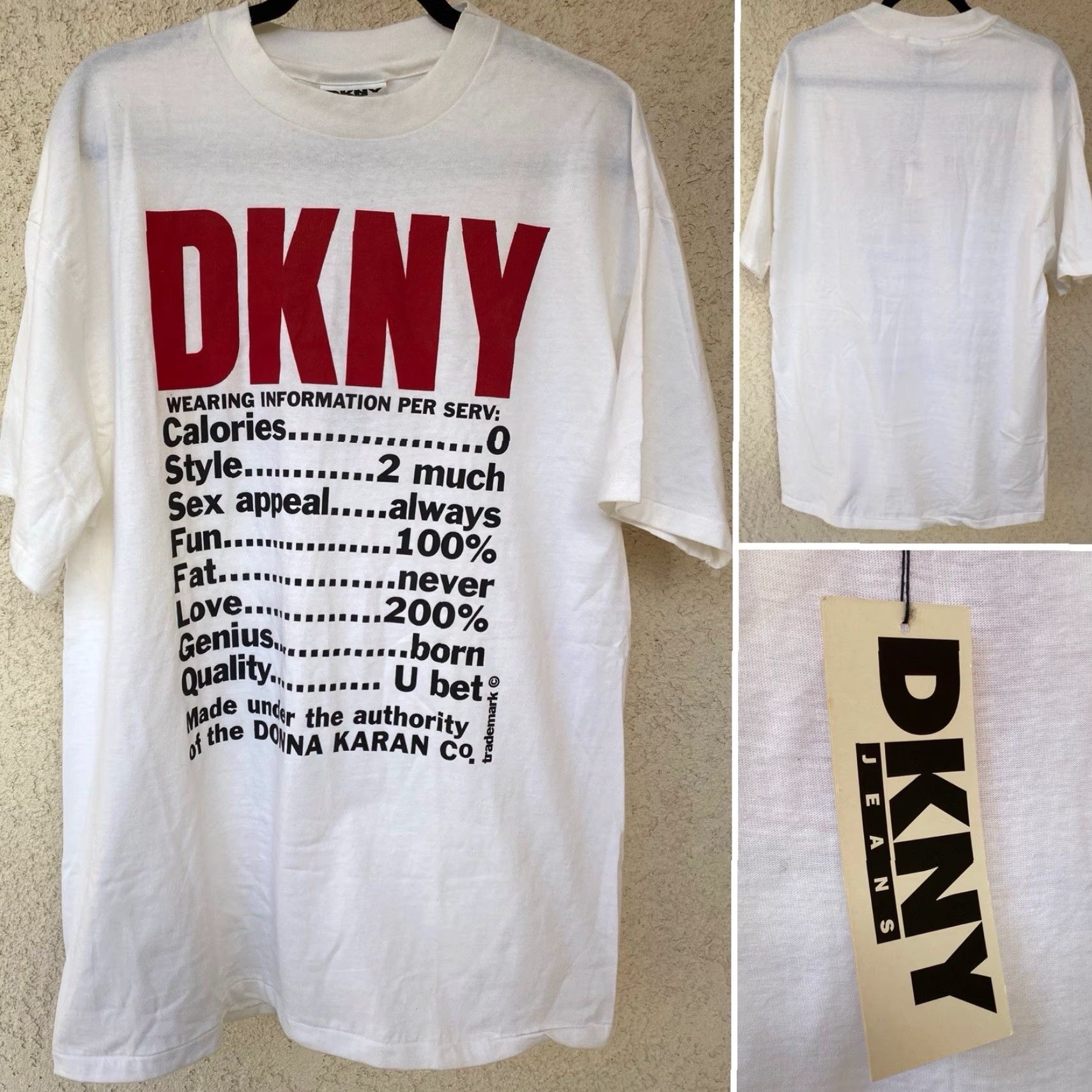 DKNY VINTAGE DKNY T-Shirt Unisex Adults White Red One Size T-Shirt Logo Graphic Print USA 90s Y2K Shirt Size US M / EU 48-50 / 2 - 7 Thumbnail