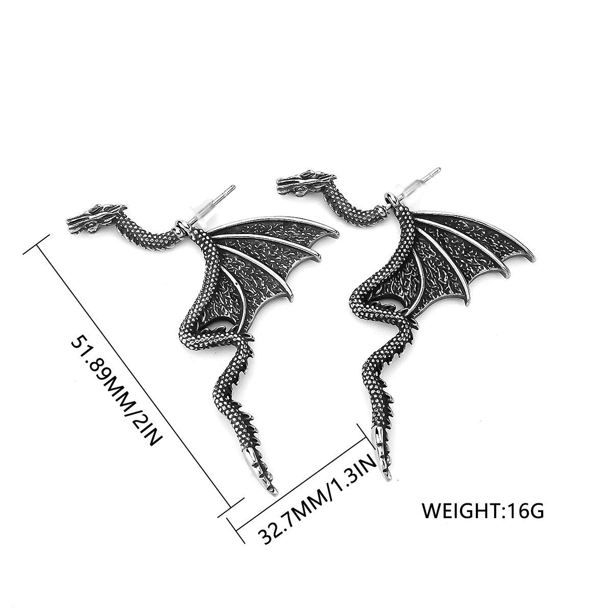 Jewelry Dragon Drop Earrings Charms Stainless Earring Gift Size ONE SIZE - 5 Thumbnail