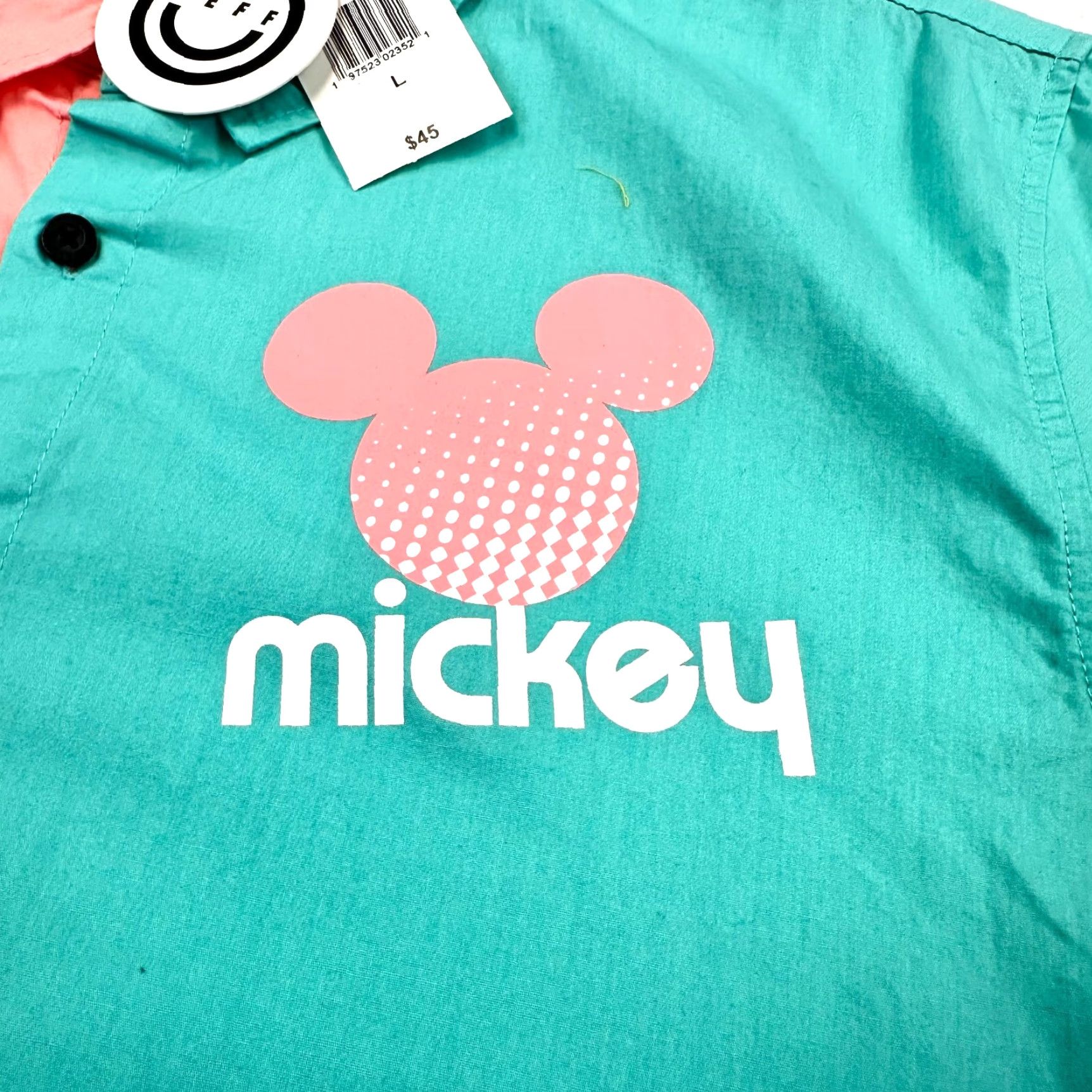 Disney Disney Neff Mickey Button-Down Short Sleeve Colorblock Shirt Mens L Pink Teal Aqua Multicolor 90s Theme Usa Cartoon Casual Hawaii Size US 33 - 4 Thumbnail