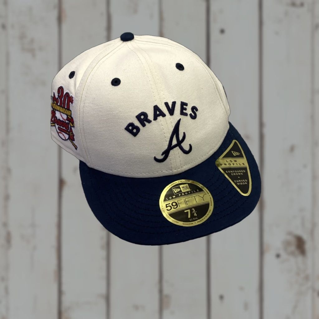 New Era VINTAGE Atlanta Braves New Era 59FIFTY Low Profile Fitted 30th Season patch Hat Mens 7 3/4 Beige Cotton Rayon Lightweight Classic Sports New Size ONE SIZE - 1 Thumbnail