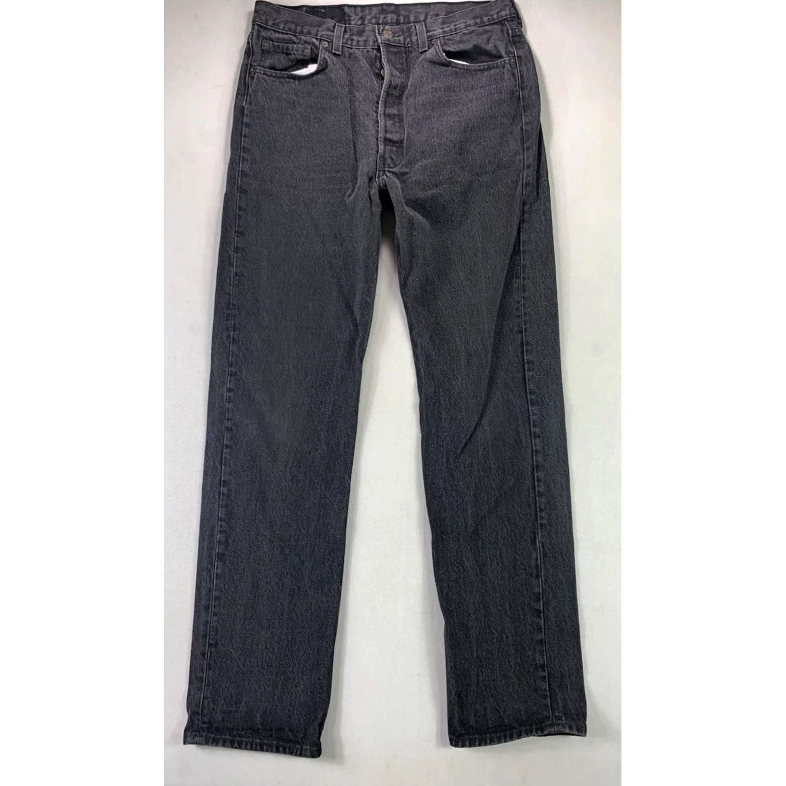 Levi's vtg 90s Levis 501 Jeans USA MADE Black Fade Denim 36x34 Fit 33x32 Size US 33 - 3 Thumbnail