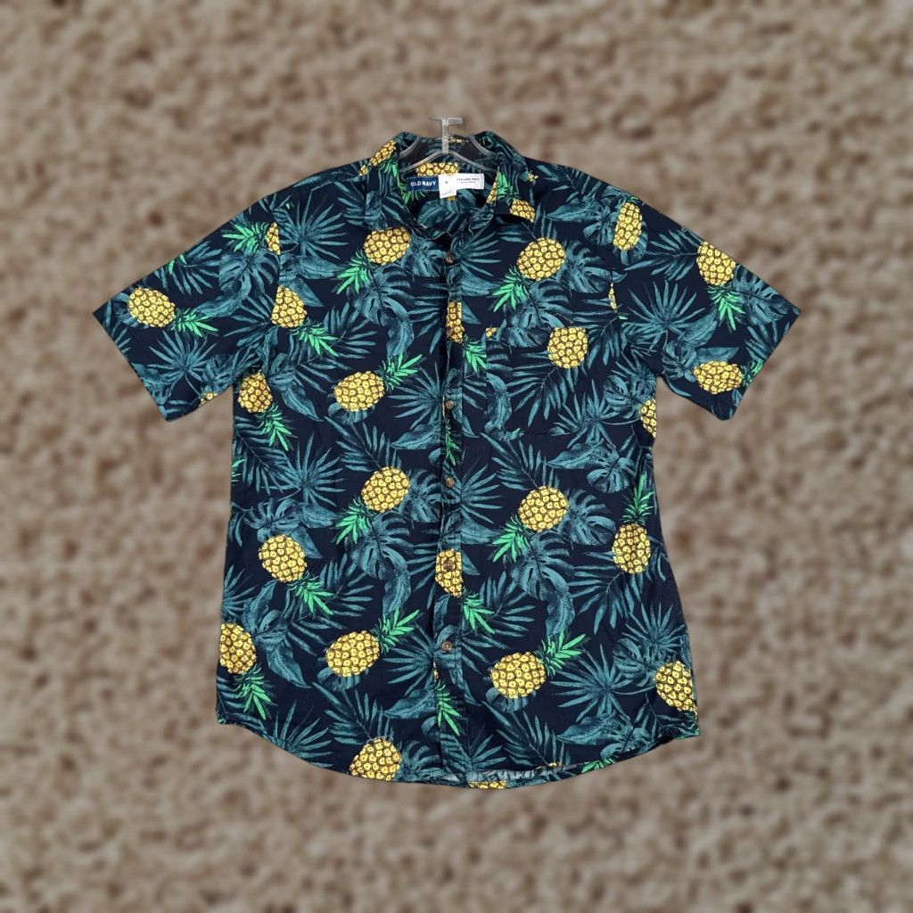 Old Navy VINTAGE Old Navy Shirt Men Small Blue Pineapple AOP Everyday Hawaiian 100% Cotton Size US S / EU 44-46 / 1 - 1 Thumbnail