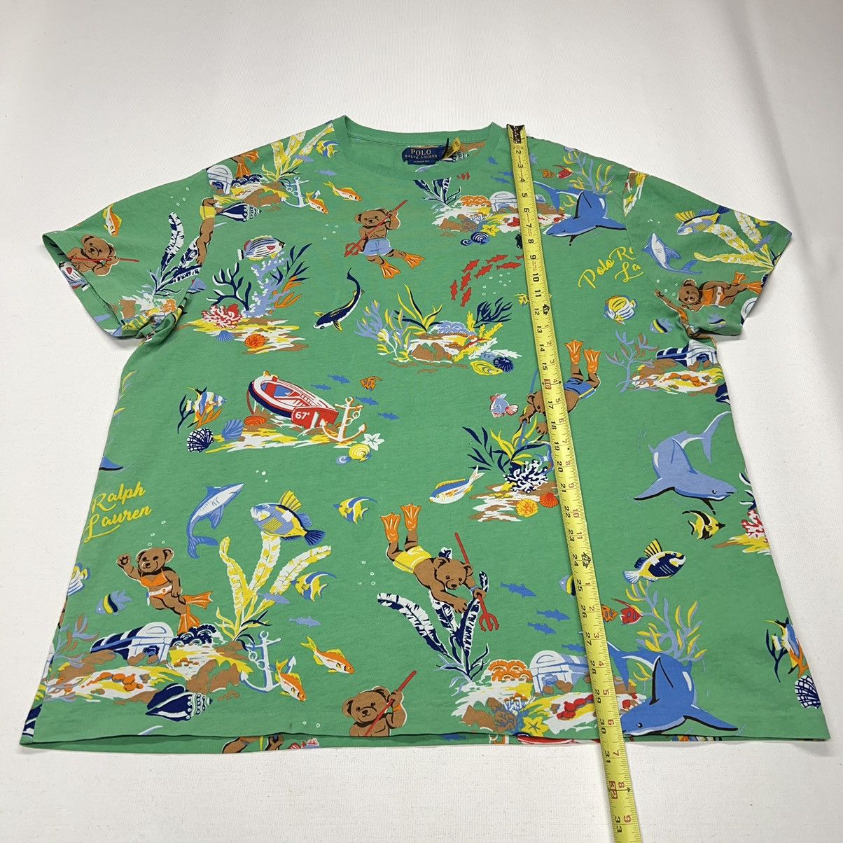 Polo Ralph Lauren Polo Ralph Lauren Tee Shirt Green Underwater Bear Fish Size US XXL / EU 58 / 5 - 17 Thumbnail