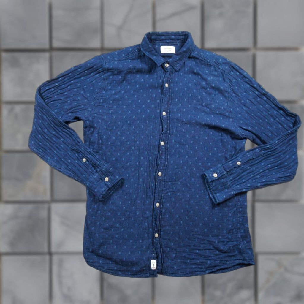 Marine Layer Shirt Mens Large Blue Button-Down Long Sleeve Slub Cotton Adult