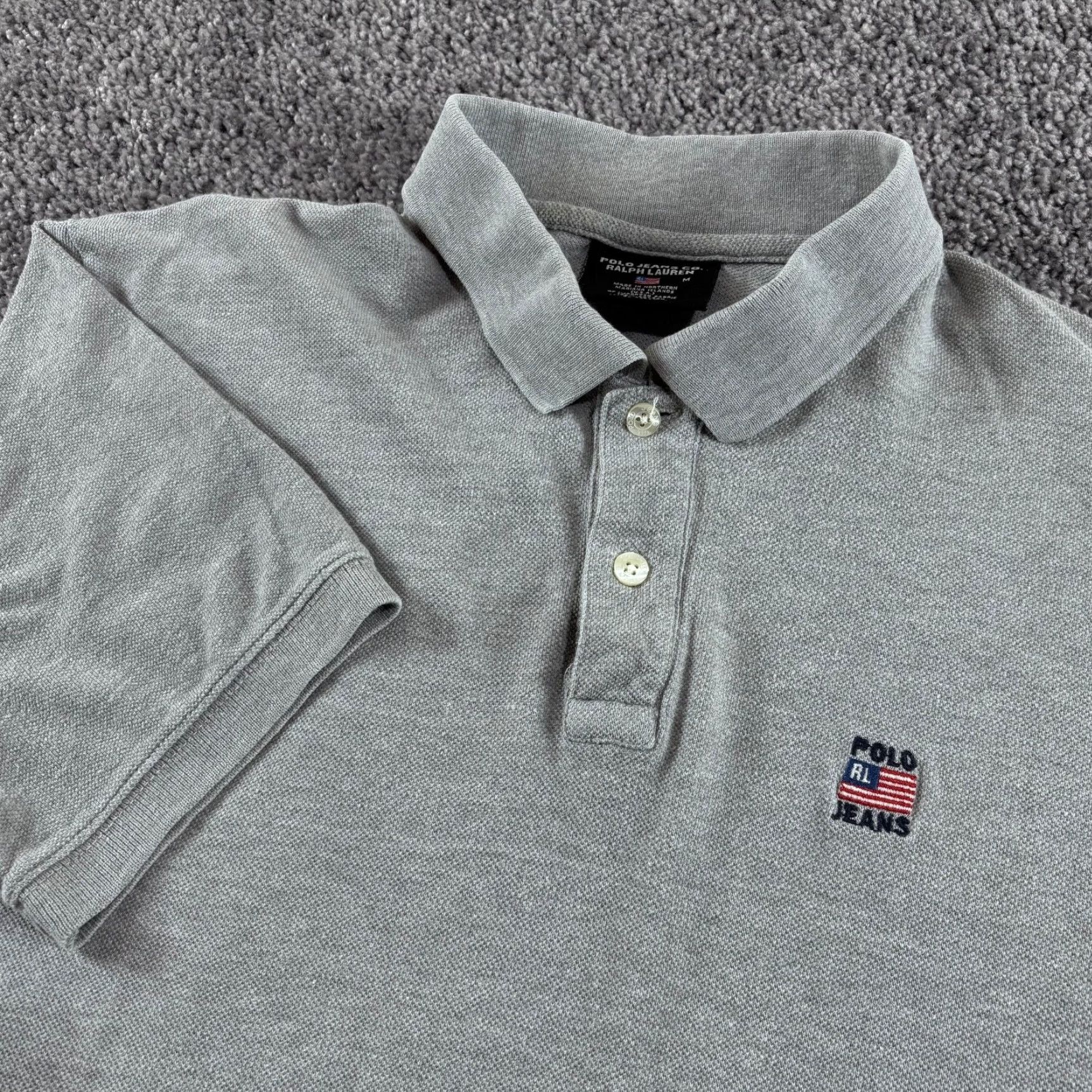 Vintage Vtg Polo Jeans Co Shirt Men M Gray Cotton Ralph Lauren Embroidered Flag & Collar Size US M / EU 48-50 / 2 - 2 Thumbnail
