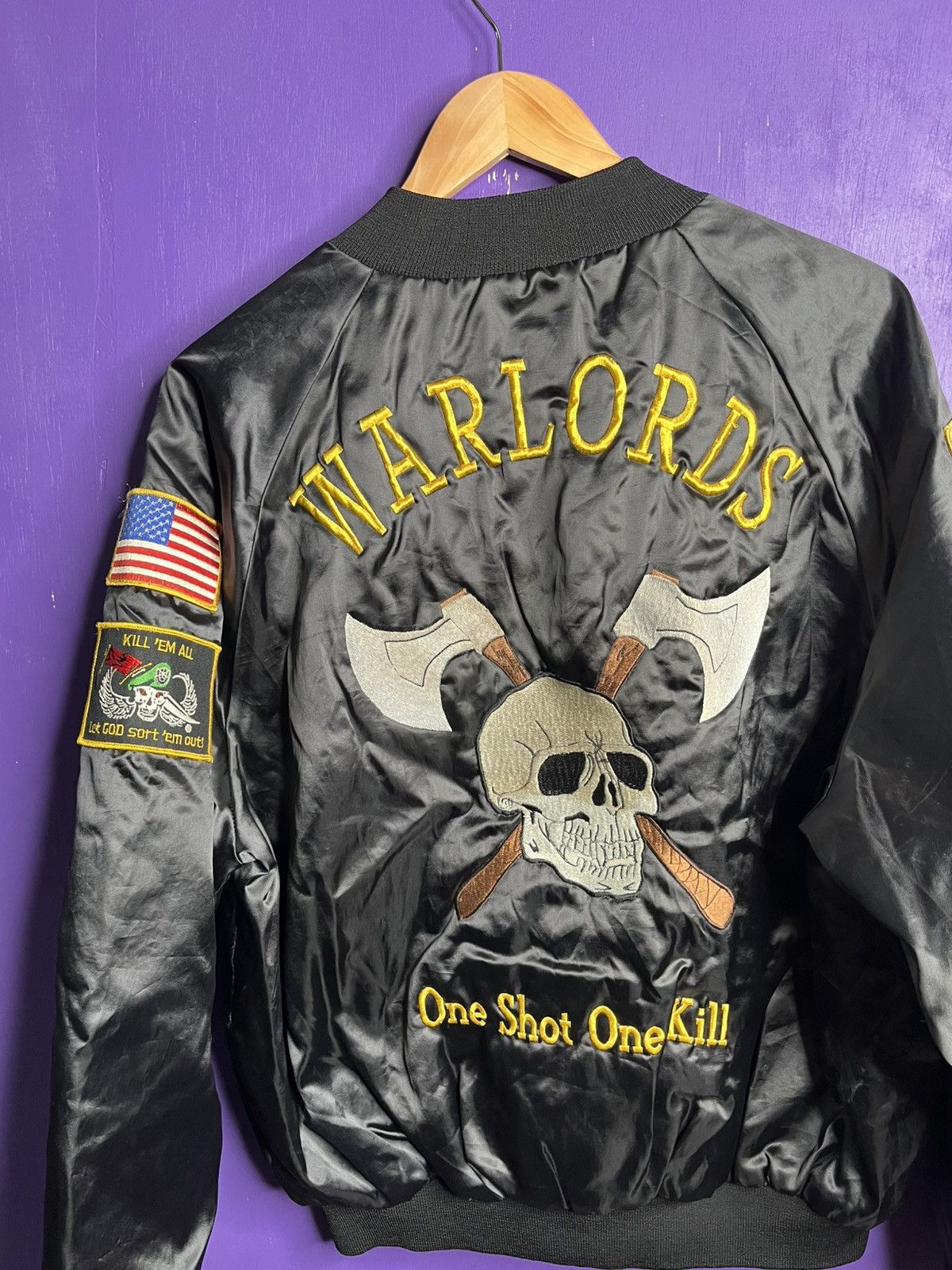 Vintage Vintage 70s US army Warlords one shot one kill satin jacket Size US L / EU 52-54 / 3 - 3 Thumbnail