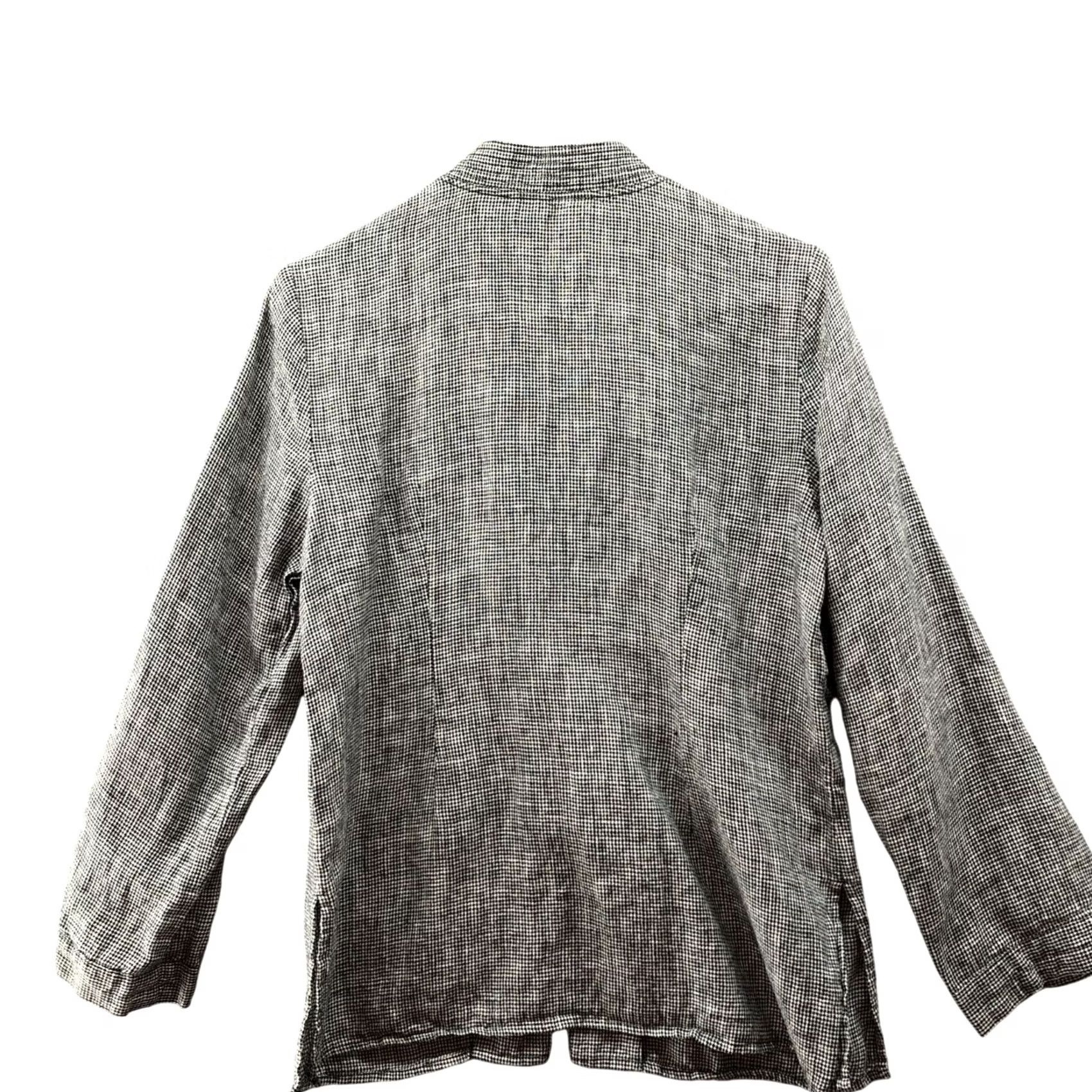 Orvis Orvis 100% Linen Long Sleeve Shirt Womens S Houndstooth Gray V-Neck Plaid Button Front Blouse Shirt Womens S Gray Linen V-Neck Houndstooth Size S / US 4 / IT 40 - 2 Thumbnail