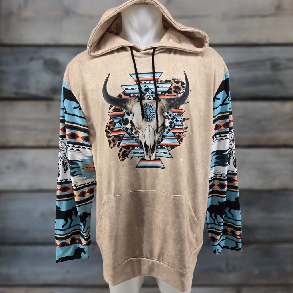 Vintage VINTAGE Tribal Hoodie Mens XL Western Style Royaura Hooded Pullover Size US XL / EU 56 / 4 - 1 Thumbnail