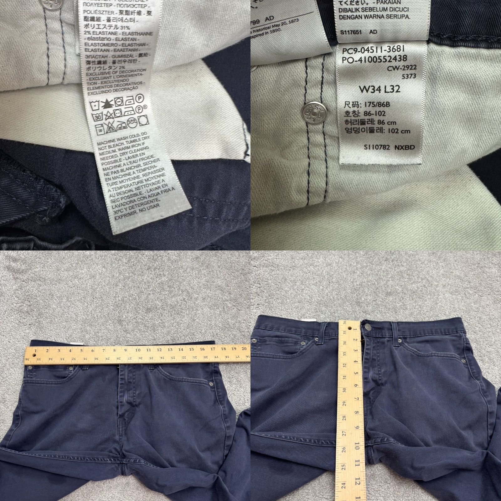Levi's Levi's 511 Slim Chino Pants Mens 34x29 Navy Blue All Seasons Stretch Comfort Casual Workwear Trousers Size US 34 / EU 50 - 9 Thumbnail