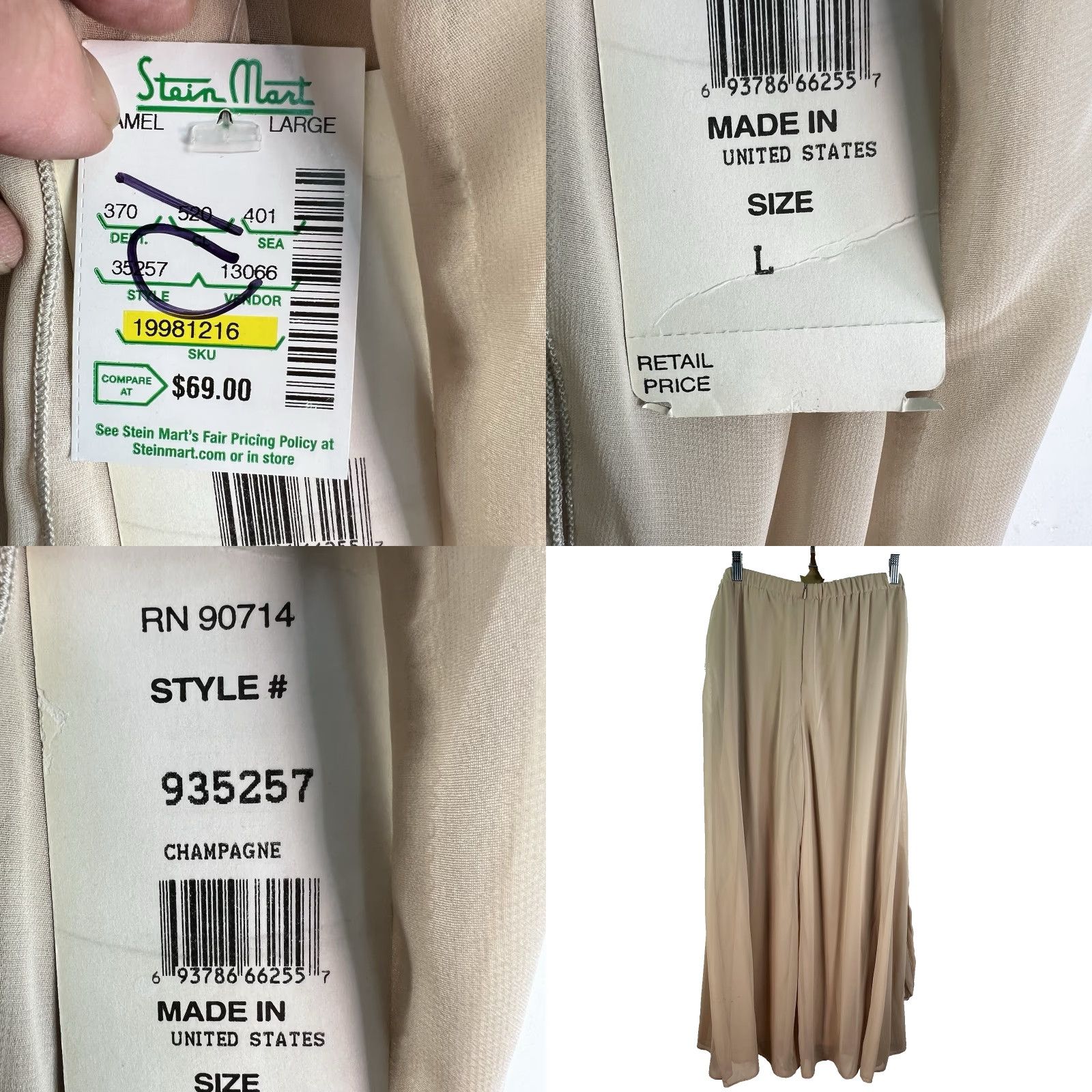 Vintage MSK Harem Wide Leg Shear Belted Pants Womens SZ L Champaign 32X33 Made USA NWT Size 36" / US 14 / IT 50 - 8 Thumbnail