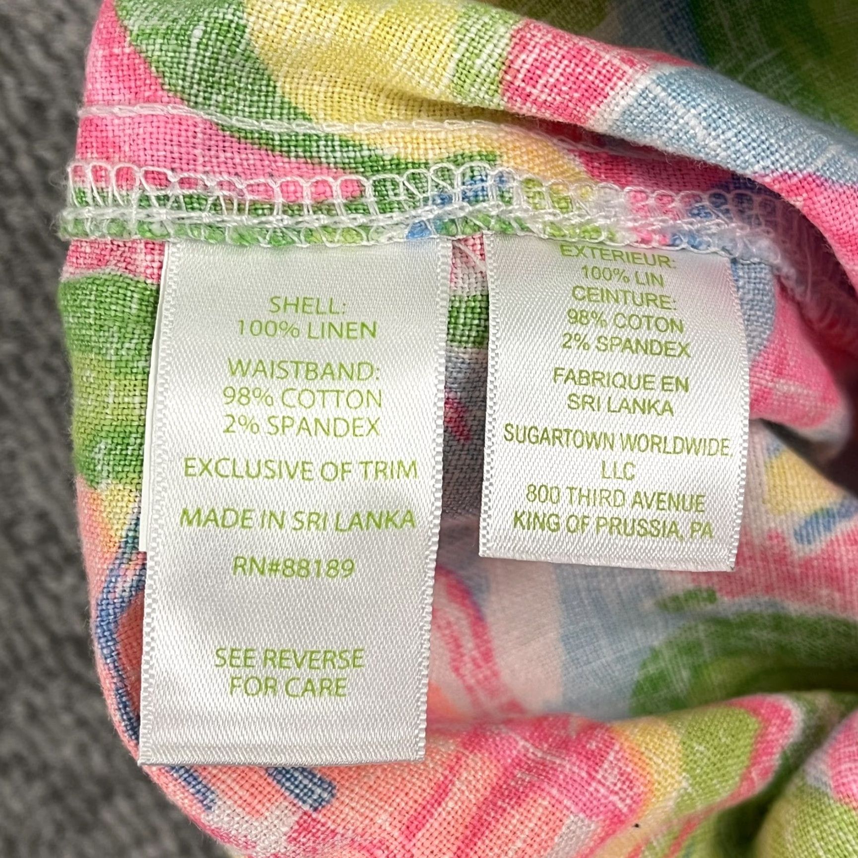 Lilly Pulitzer Beach Pants Womens XXS 32 100% Linen Floral Wide-Leg Preppy Pants, Multicolor, Vintage: No