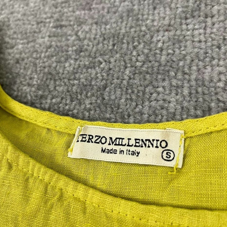 Vintage Terzo Millennio Blouse Shirt Womens Small Yellow Crochet Linen Sleeveless Italy Size S / US 4 / IT 40 - 2 Thumbnail