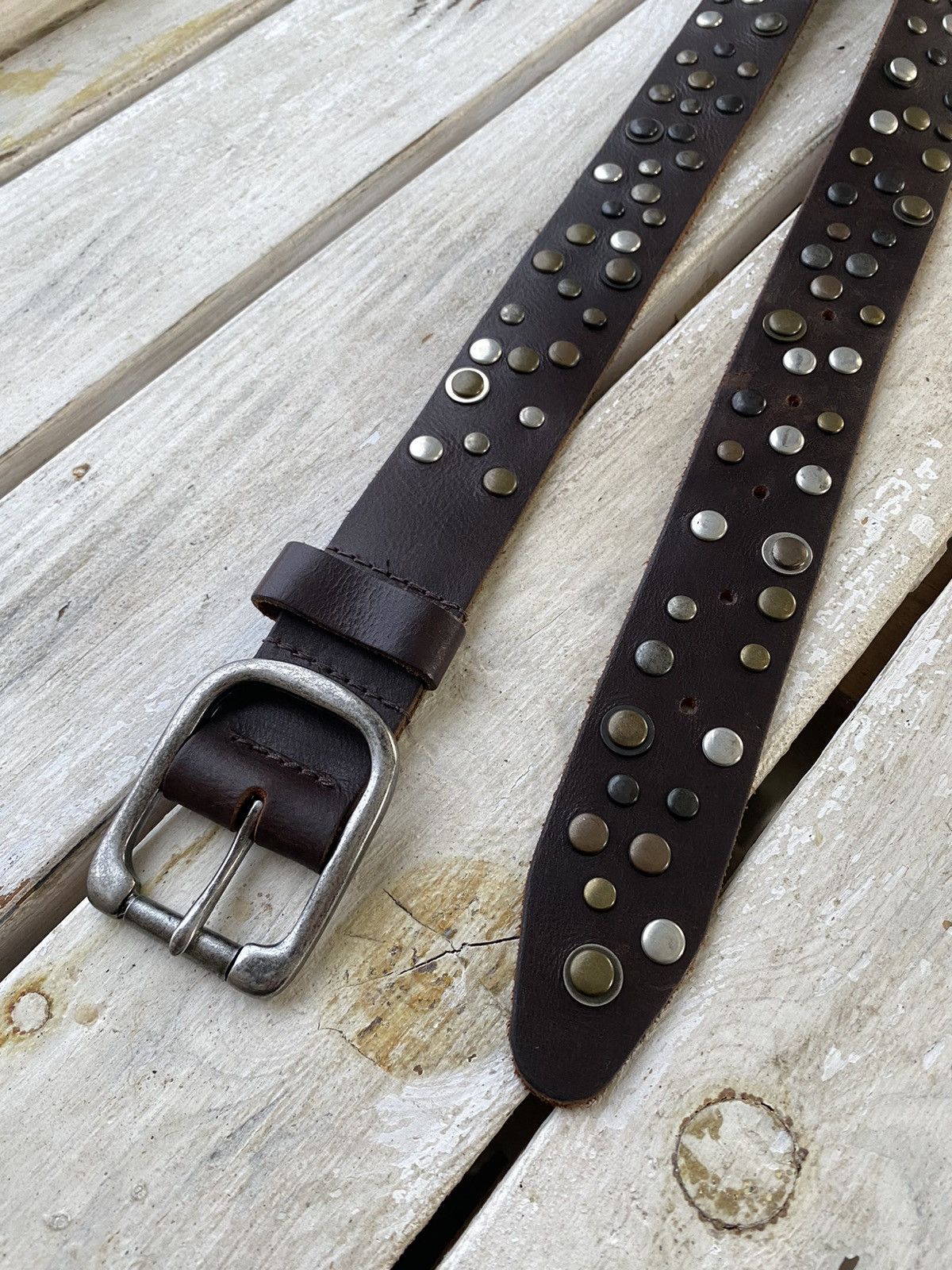 Hysteric Glamour × Leather × Vintage Vintage Leather Belt Y2K Rhinestones Punk Metal Avant Garde Size ONE SIZE - 3 Thumbnail