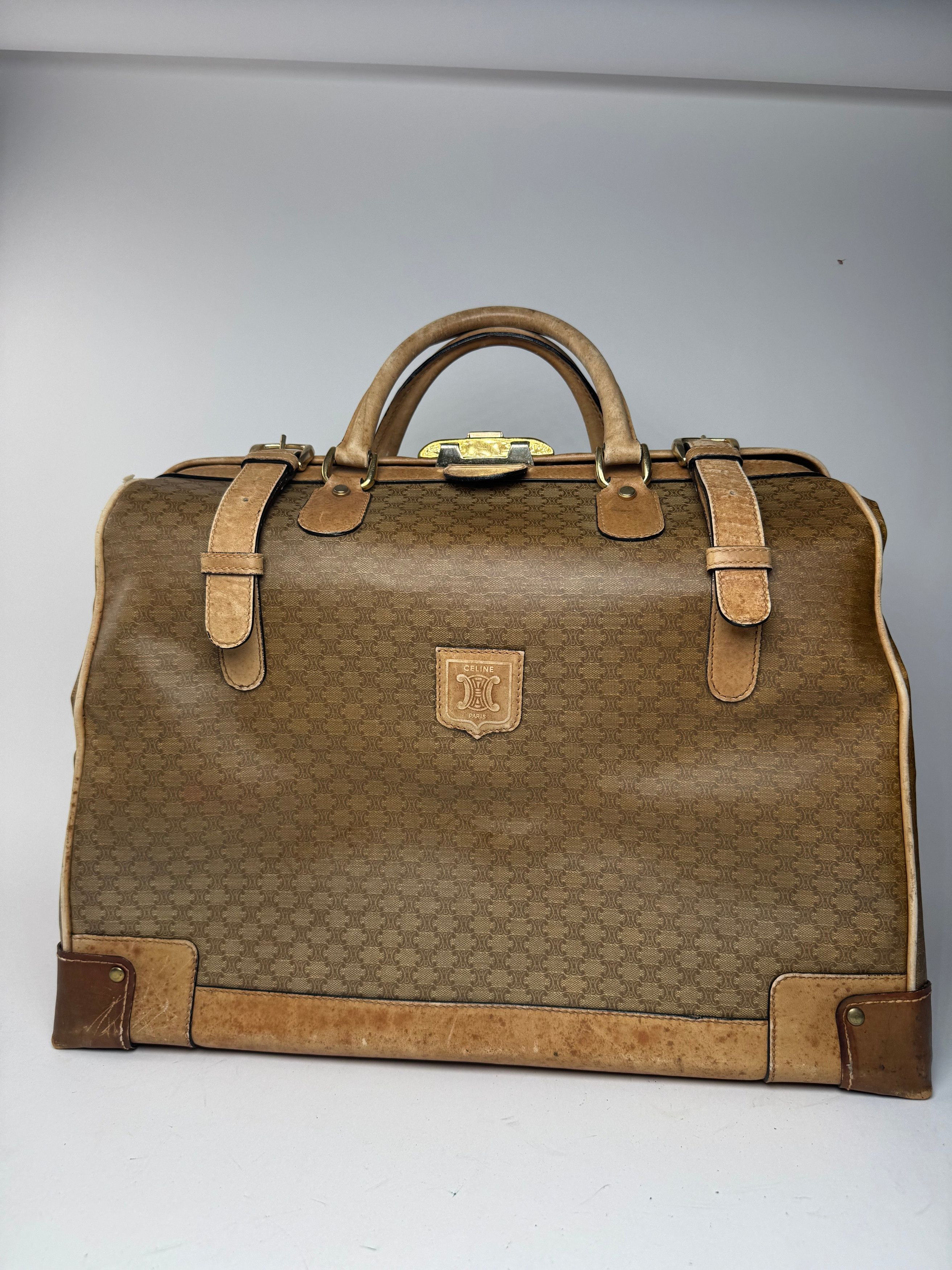 Celine Vintage Paris Monogram Leather Travel bag gold brown Size ONE SIZE - 1 Thumbnail