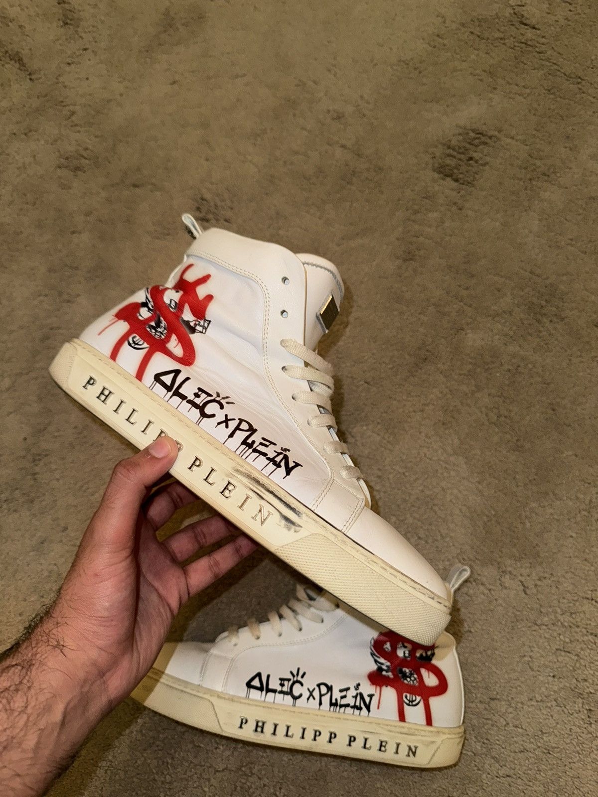 image of Alec Monopoly x Philipp Plein Alex Monopoly Graffiti High Top White Shoes, Men's (Size 8)