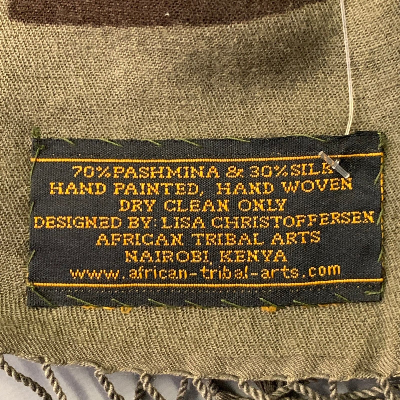 Other Brown Olive African Tribal Pashmina Silk Handpainted Shawl Size ONE SIZE - 3 Thumbnail