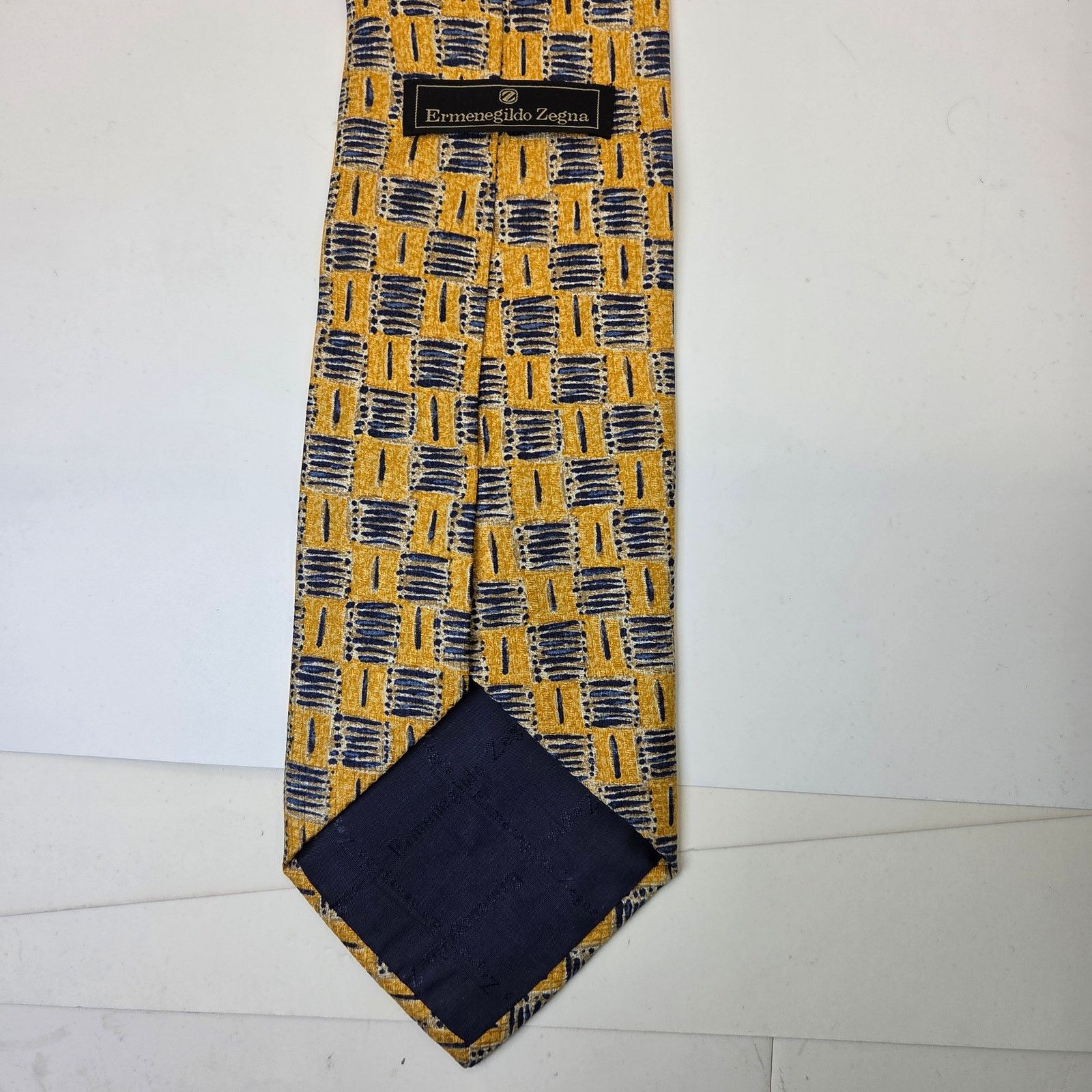 Ermenegildo Zegna Ermenegildo Zegna Silk Tie Gold Navy Geometric 4" Italy Size ONE SIZE - 3 Thumbnail