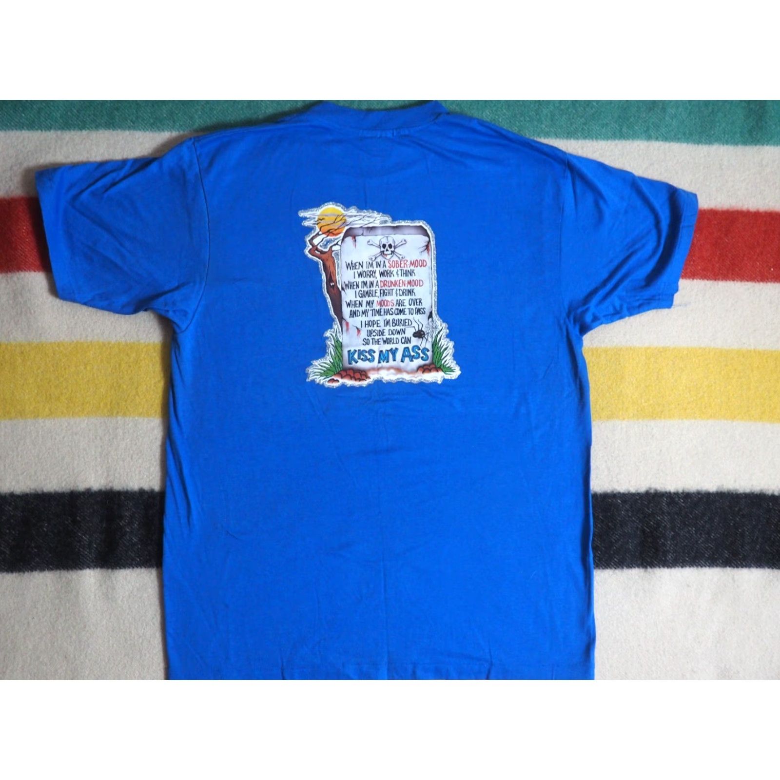 Hanes VTG 70s 80s Hanes Text Joke Tombstone Skull Humor 50/50 Blue Tee T-Shirt Mens L Size US L / EU 52-54 / 3 - 2 Thumbnail