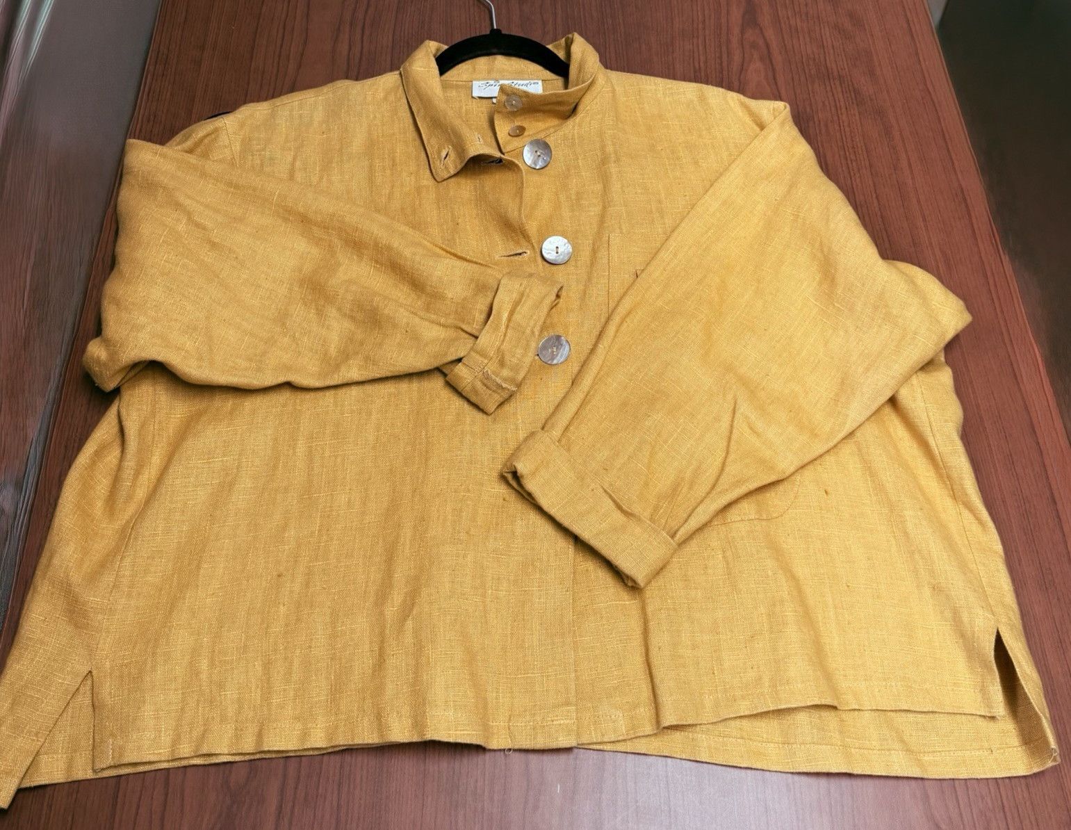 Other Spin Studio 100% Linen Women M Yellow Mustard Boxy USA Size M / US 6-8 / IT 42-44 - 10 Thumbnail