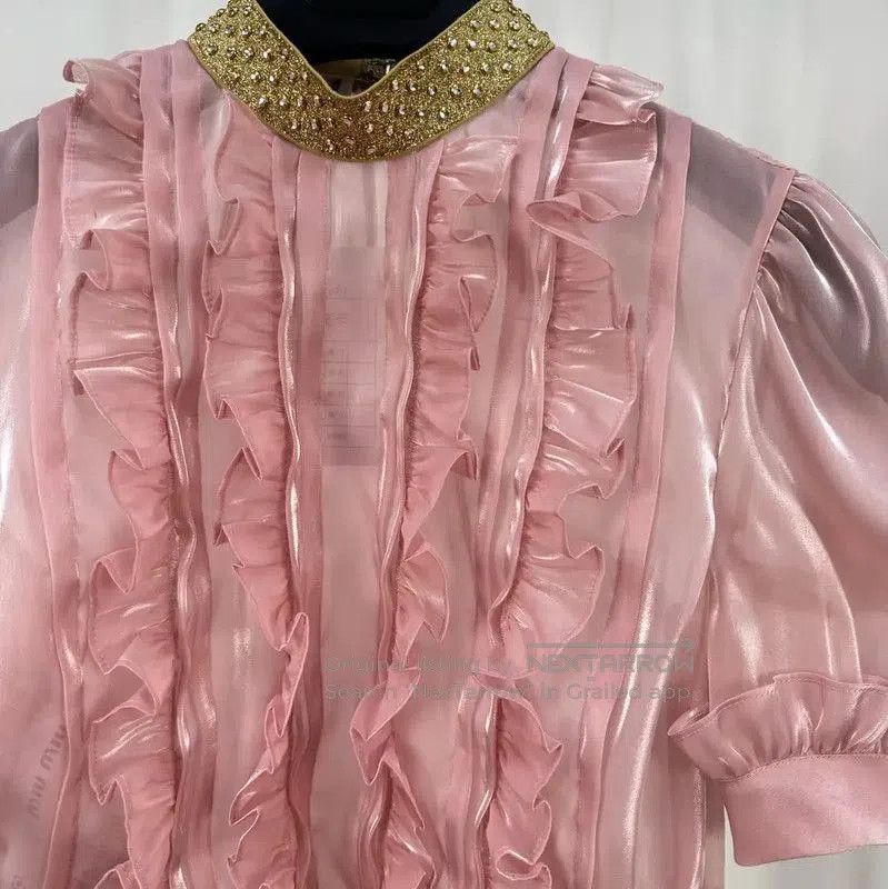 Miu Miu Miu Miu Summer Pink Ruffled Short Sleeve Tee . Size S / US 4 / IT 40 - 3 Thumbnail