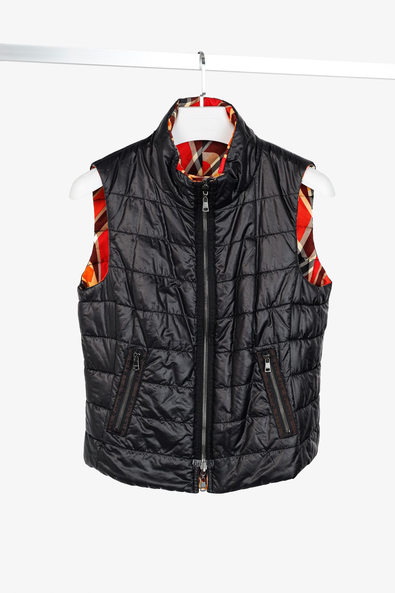 Designer Marc Cain Sports Reversible Orange Wavy-Plaid Vest Size M / US 6-8 / IT 42-44 - 9 Thumbnail