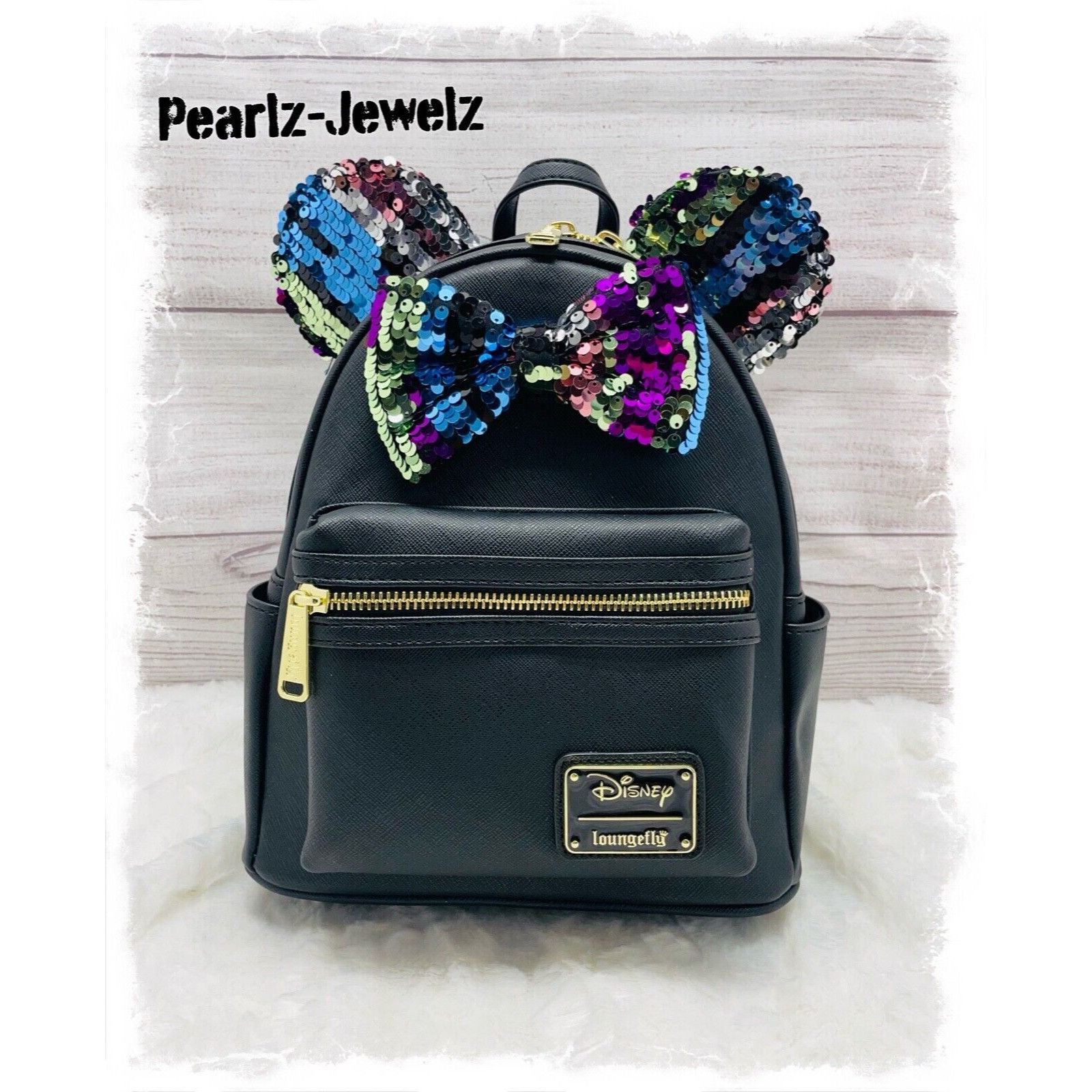 image of Loungefly Disney Minnie Mouse Sequin Black Mini Backpack Box, Women's