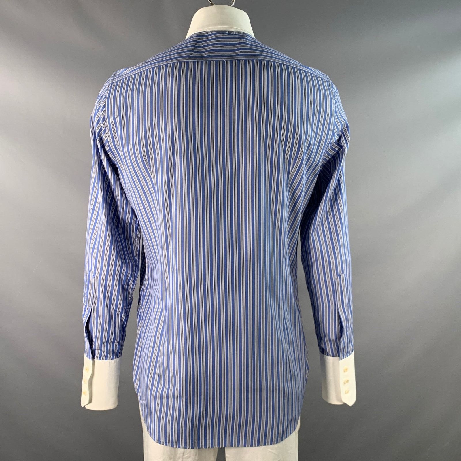 Dsquared2 DSQUARED2 Size L White Blue Stripe Cotton Long Sleeve Shirt Size US L / EU 52-54 / 3 - 4 Thumbnail