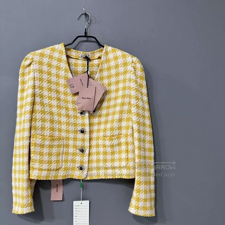 Miu Miu Miu Miu 38 Houndstooth yellow button coat Size M / US 6-8 / IT 42-44 - 2 Thumbnail
