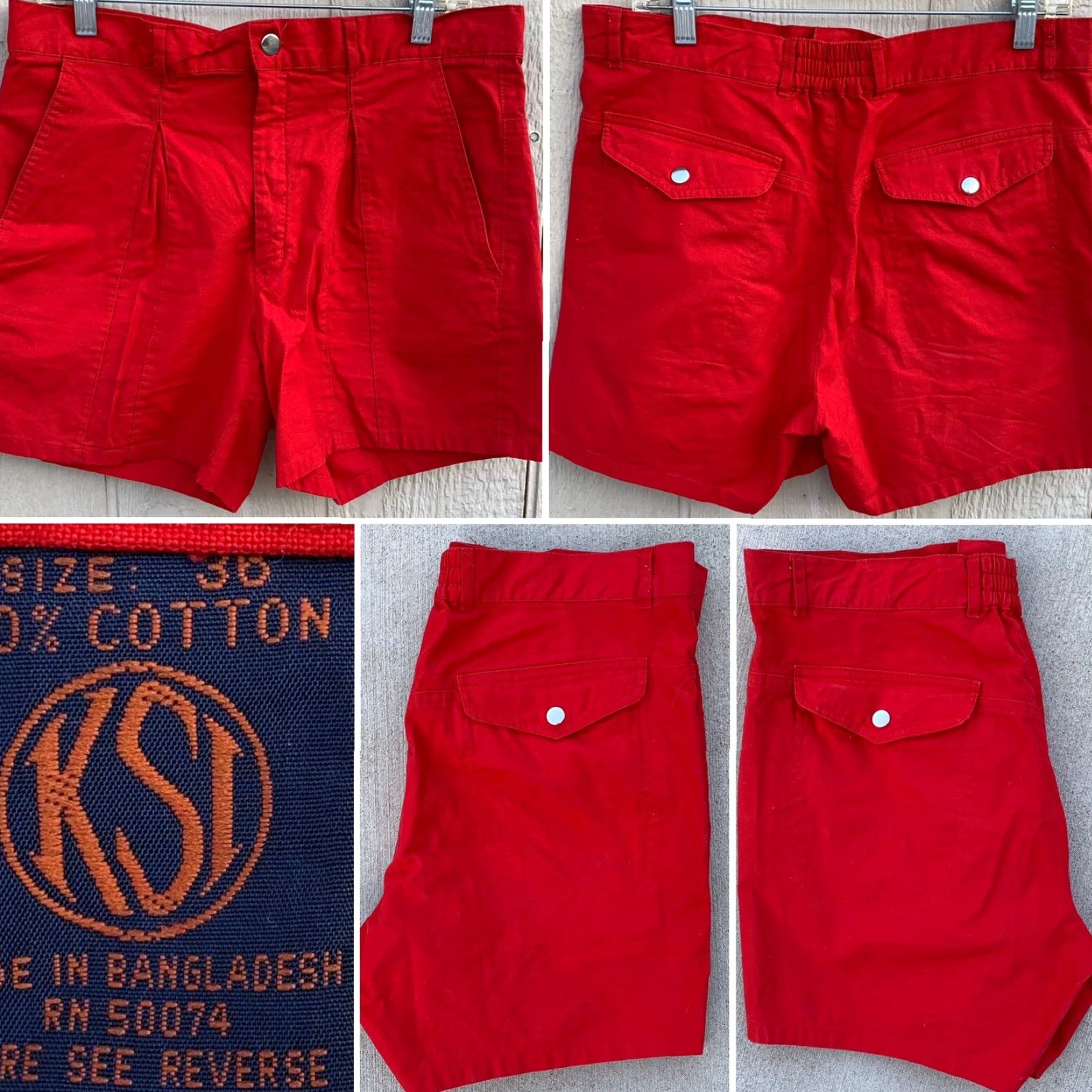 Area VINTAGE KSI Shorts Red Pleated Front Snap Rear Pockets 36 80s 90s 1980s Mens Shirt? Size US 36 / EU 52 - 2 Thumbnail