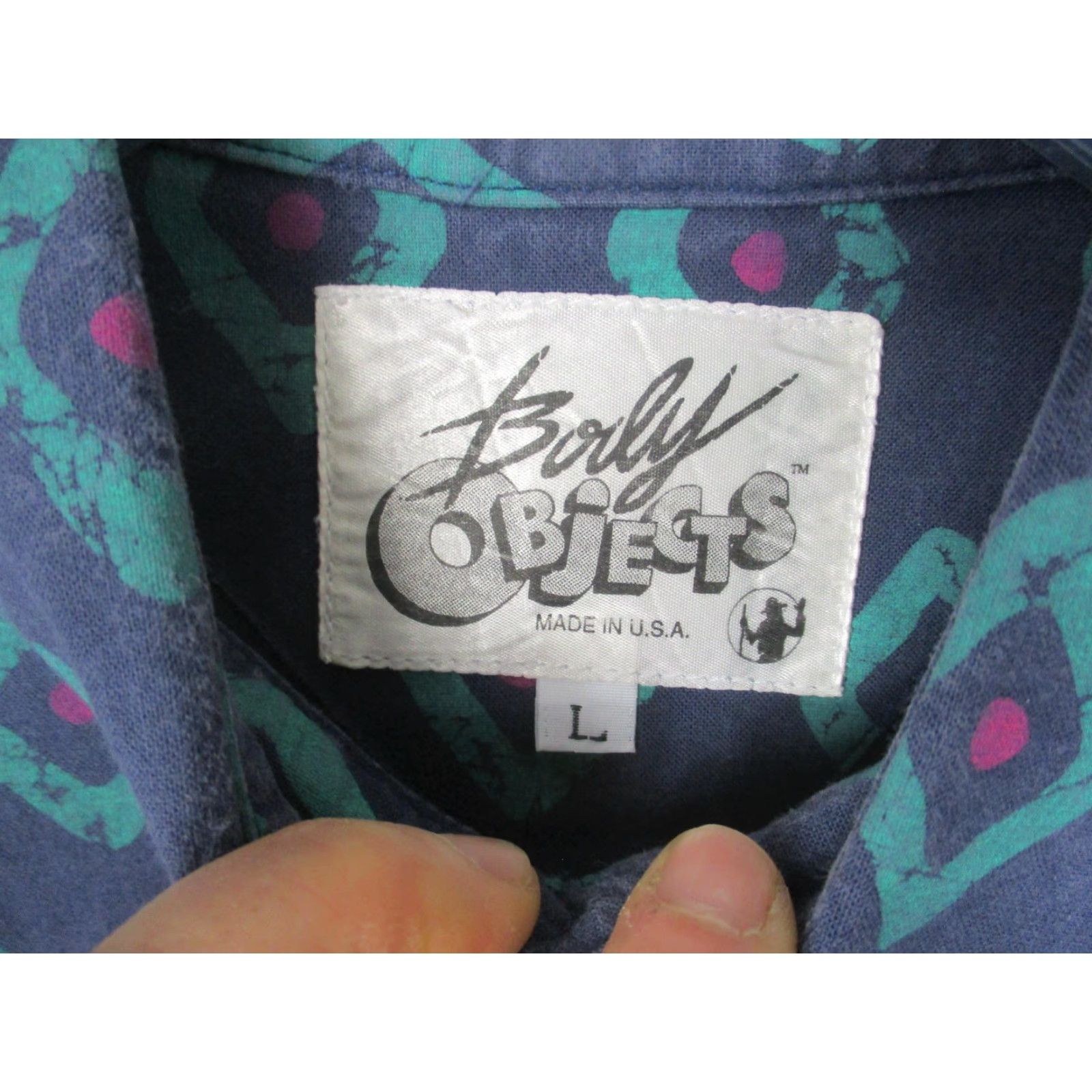 Vintage VINTAGE Body Objects Shirt Mens Large Blue Geometric Short Sleeve Made USA Size US L / EU 52-54 / 3 - 4 Thumbnail