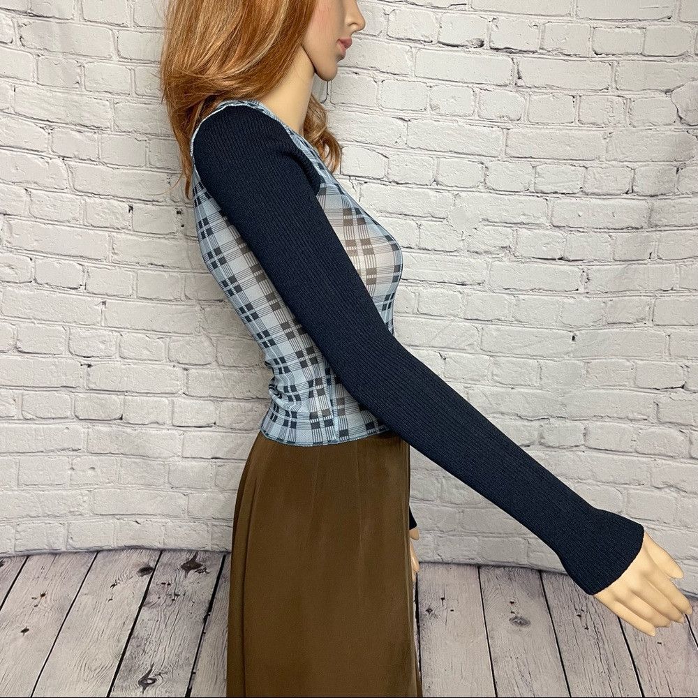 Zara NWT New Zara Knit Sleeve Plaid Mesh Crop Top Size S Size S / US 4 / IT 40 - 3 Thumbnail