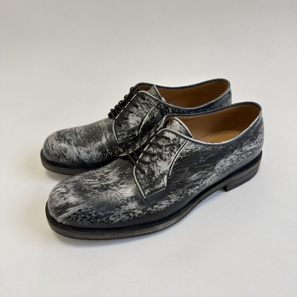 Jil Sander Black/White ‘Distressed Leather’ Derby Shoes Size US 9 / EU 42 - 9 Thumbnail
