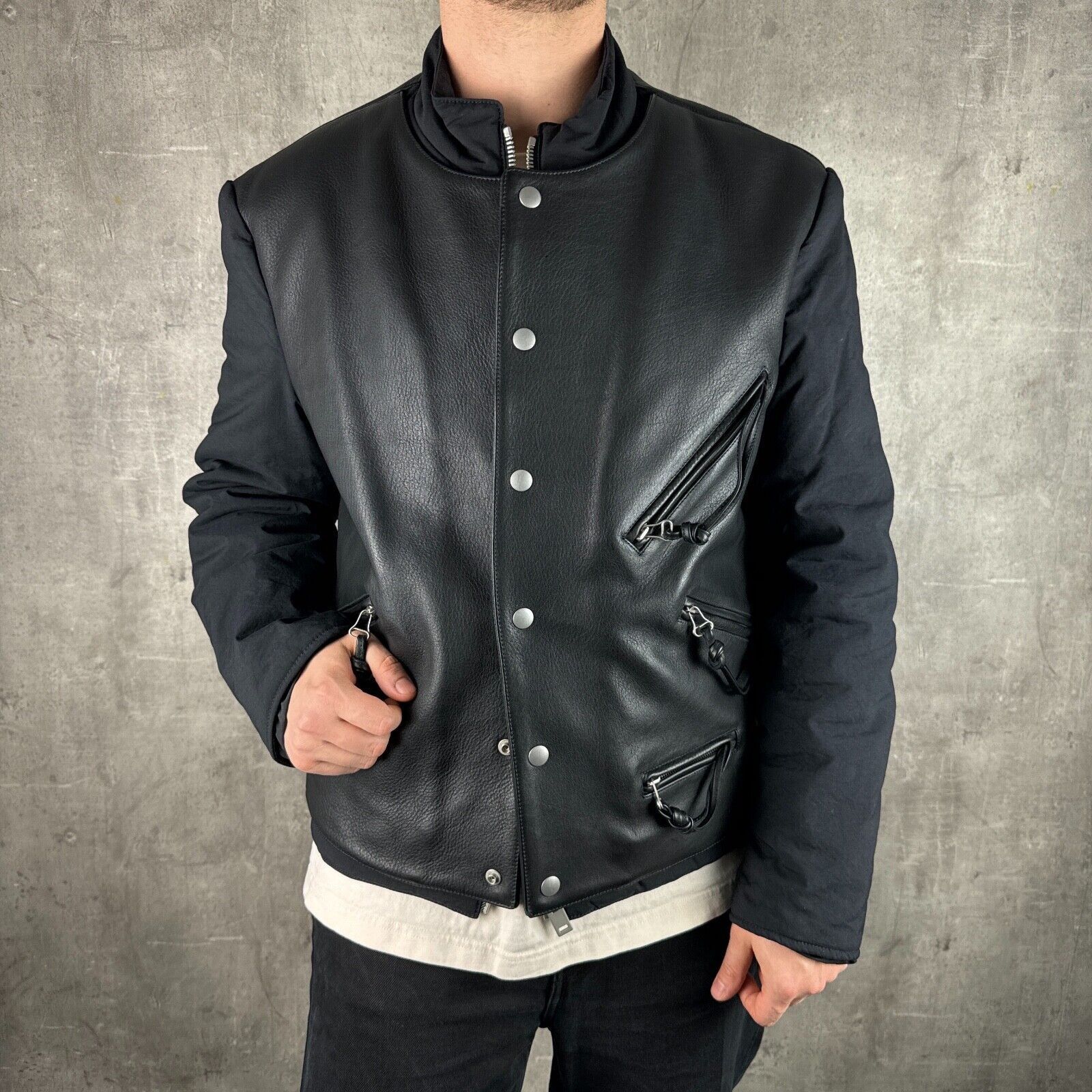 MAISON MARGIELA AW17 Leather Front Moto Double Layer Jacket
