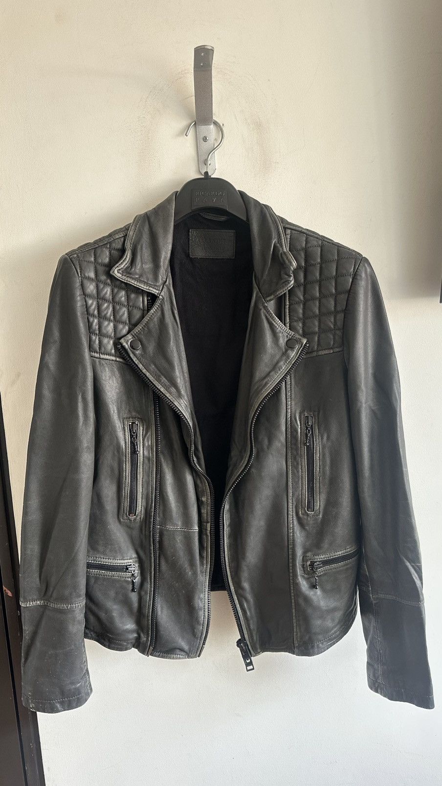 Allsaints All Saints Gray quilted Cargo biker moto leather Jacket XS Size US XS / EU 42 / 0 - 21 Thumbnail
