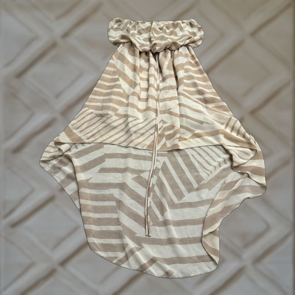 Vintage Poetry Dress Hi-Low Strapless Womens Large Brown Geometric Casual Summer Beach Size L / US 10 / IT 46 - 1 Thumbnail