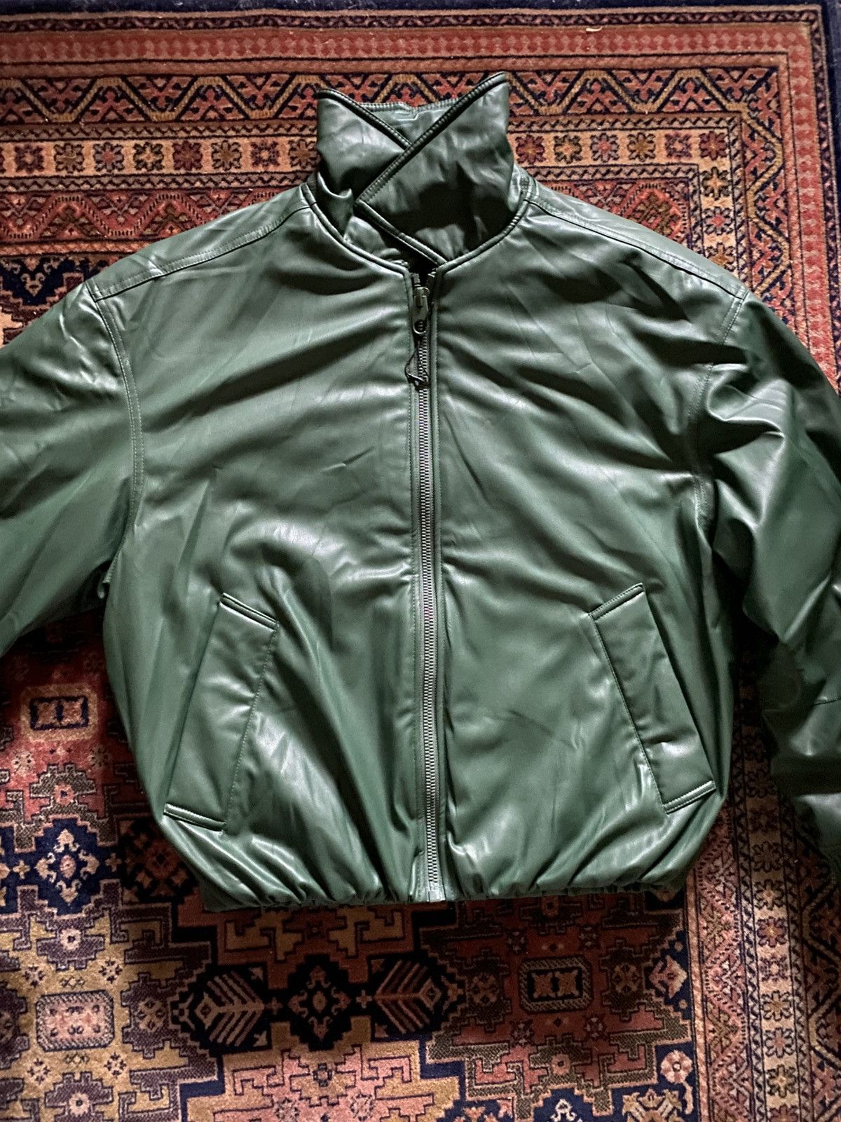 Zara Green Leather Bomber Jacket -Medium Size Size US M / EU 48-50 / 2 - 1 Thumbnail